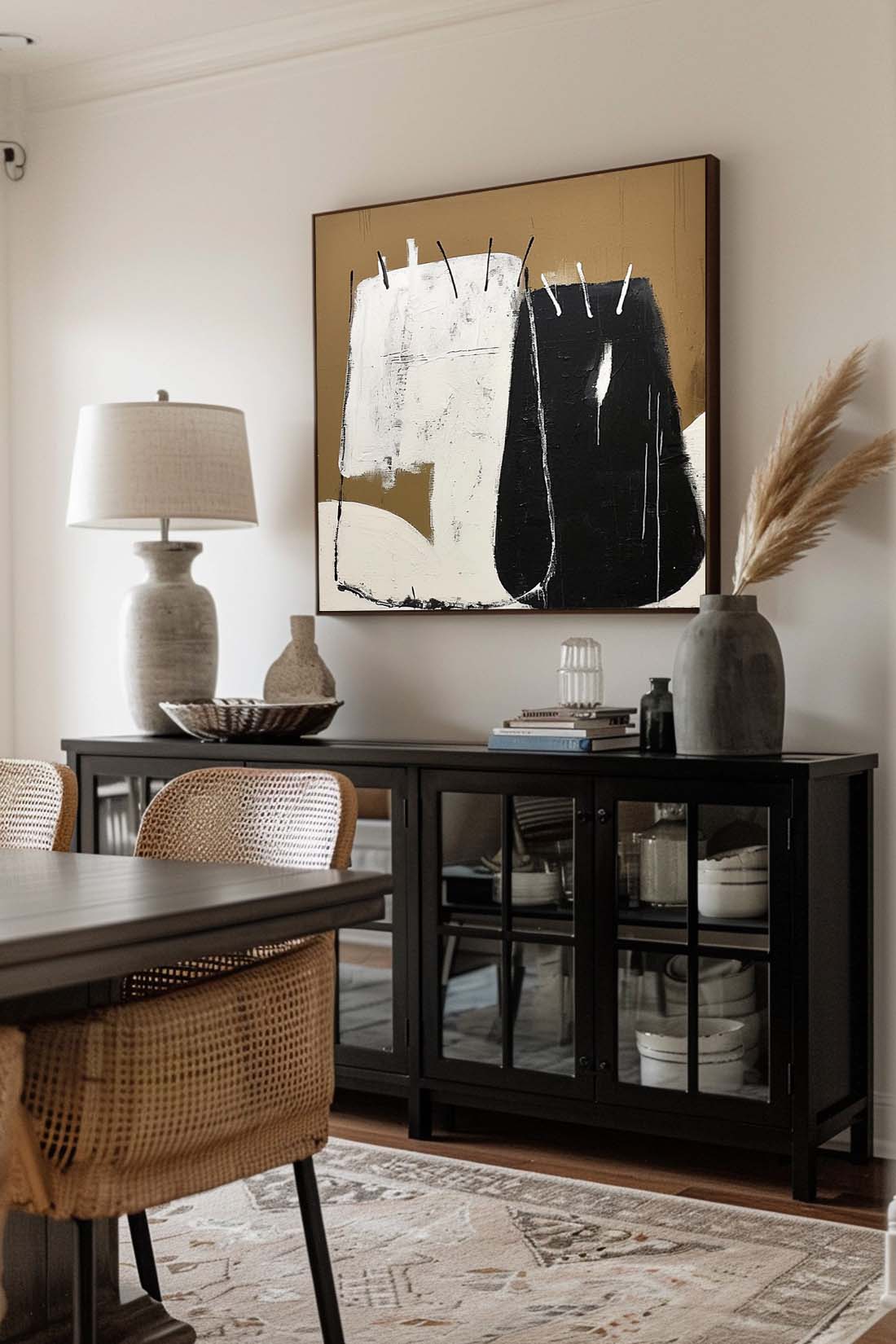 Vintage Brown And Black Wall Art Minimalist Brown And Black Canvas Art Retro Black And White Abstract Art