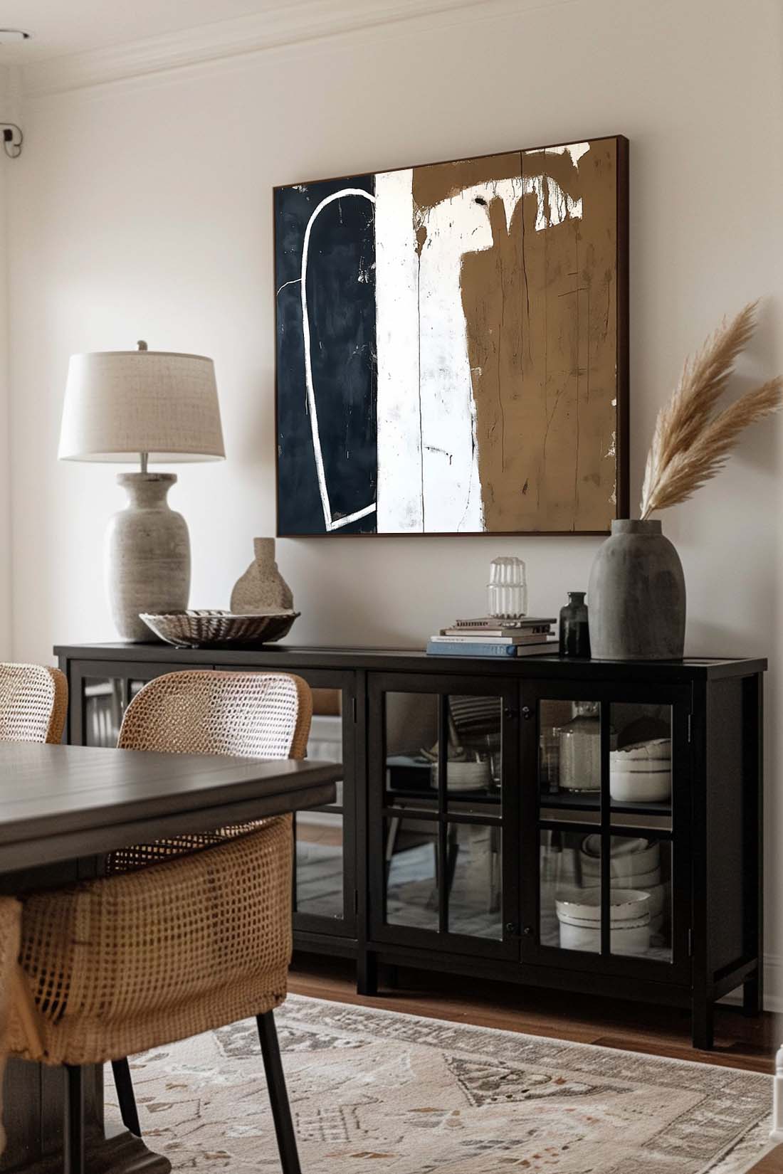 Large Vintage Black & Brown Canvas Art Retro Black And Brown Wall Decor Vintage White And Black Abstract Art