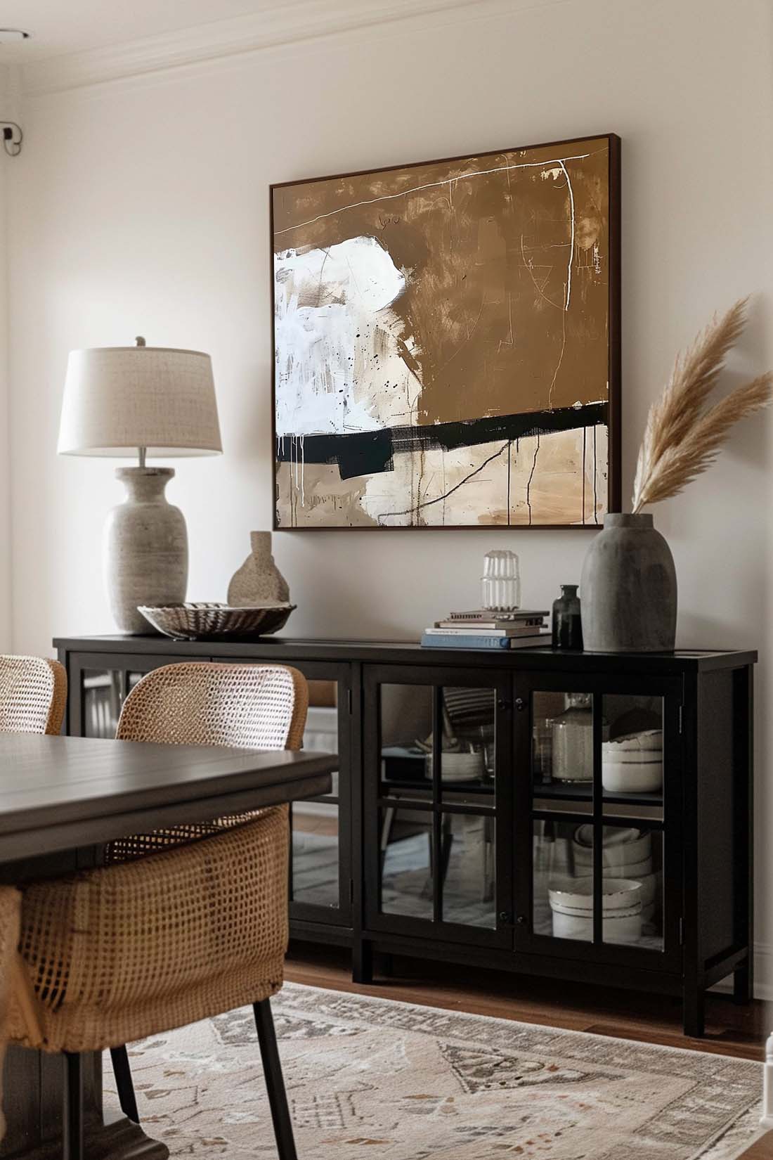 Large Black and White Vintage Abstract Art On Canvas Large Canvas Artwork Original Brown And Black Painting