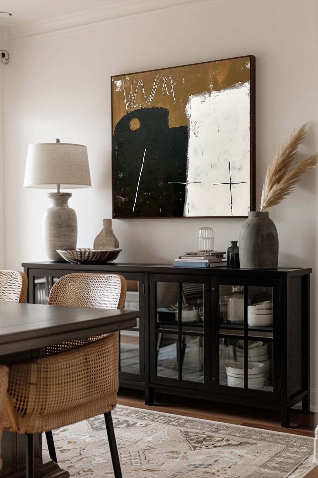 Large Retro Black And Brown Art Neutral Retro Brown & Black Canvas Painting Vintage Minimalist Wall Art