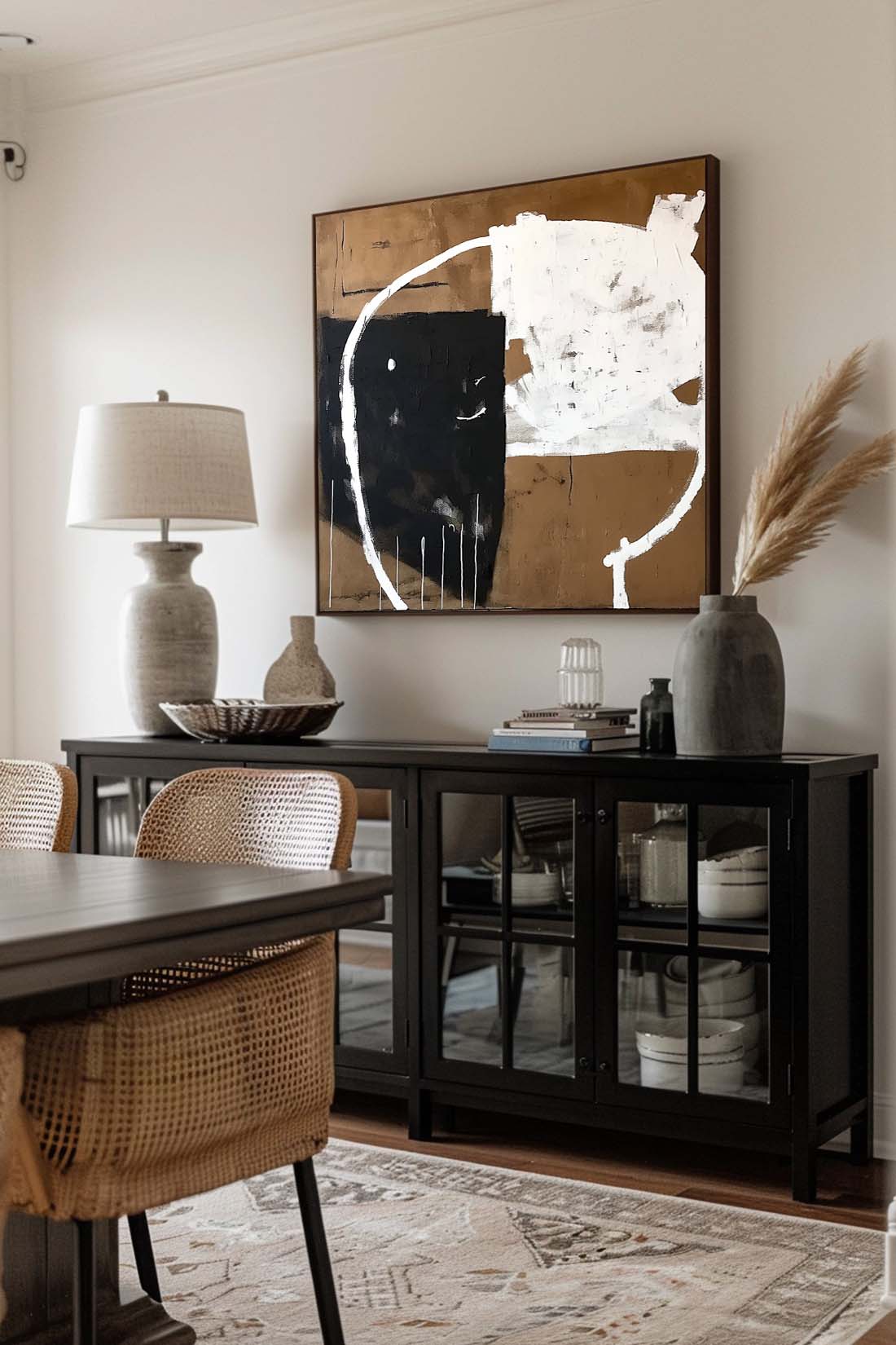 Large Retro White And Brown Wall Art Retro Black And Brown Wall Decor Minimalist Vintage Decor