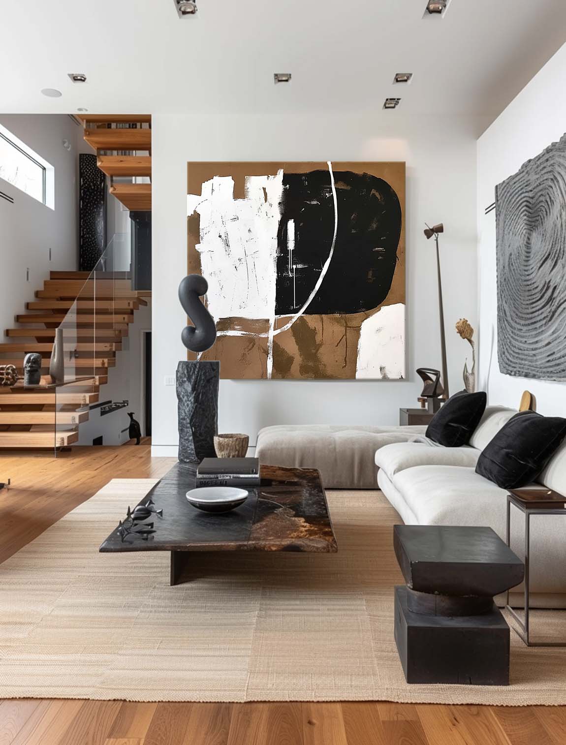 Retro Large Black And Brown Art Large Original Canvas Painting Vintage Abstract Art Large Canvas Wall Art