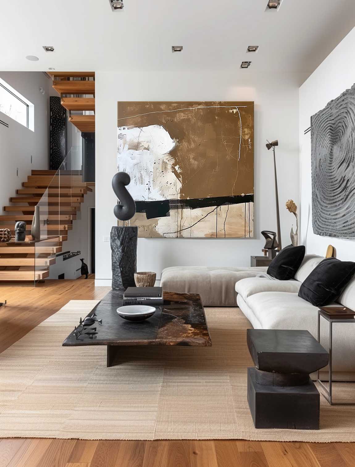 Large Black and White Vintage Abstract Art On Canvas Large Canvas Artwork Original Brown And Black Painting