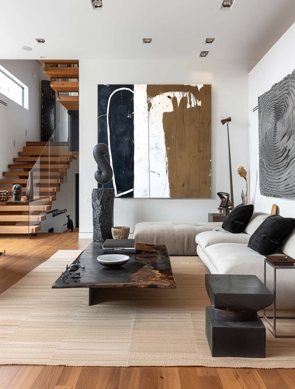 Large Vintage Black & Brown Canvas Art Retro Black And Brown Wall Decor Vintage White And Black Abstract Art