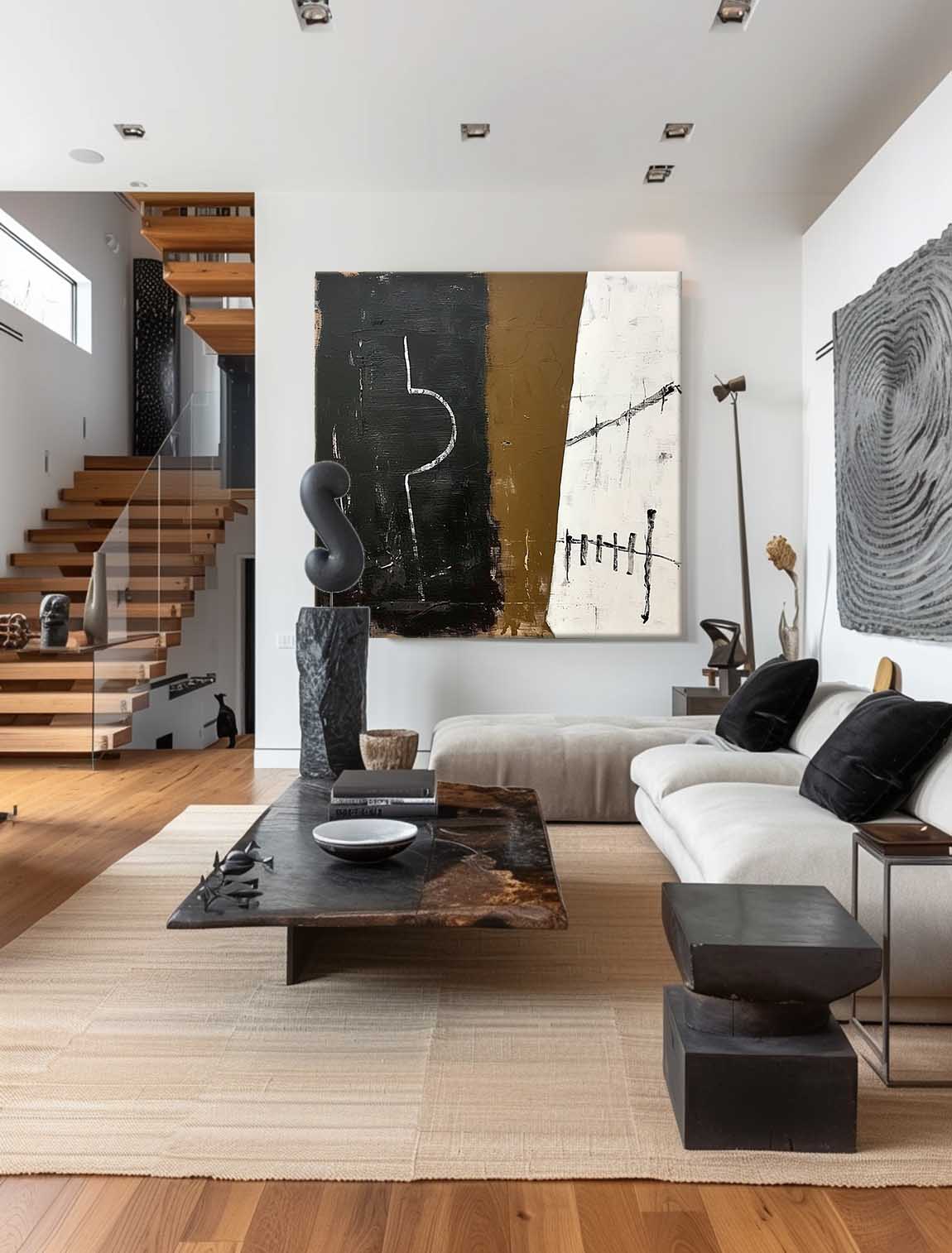 Retro Black And White Oil Painting Black and White Abstract Painting Large Vintage Black And Brown Wall Art