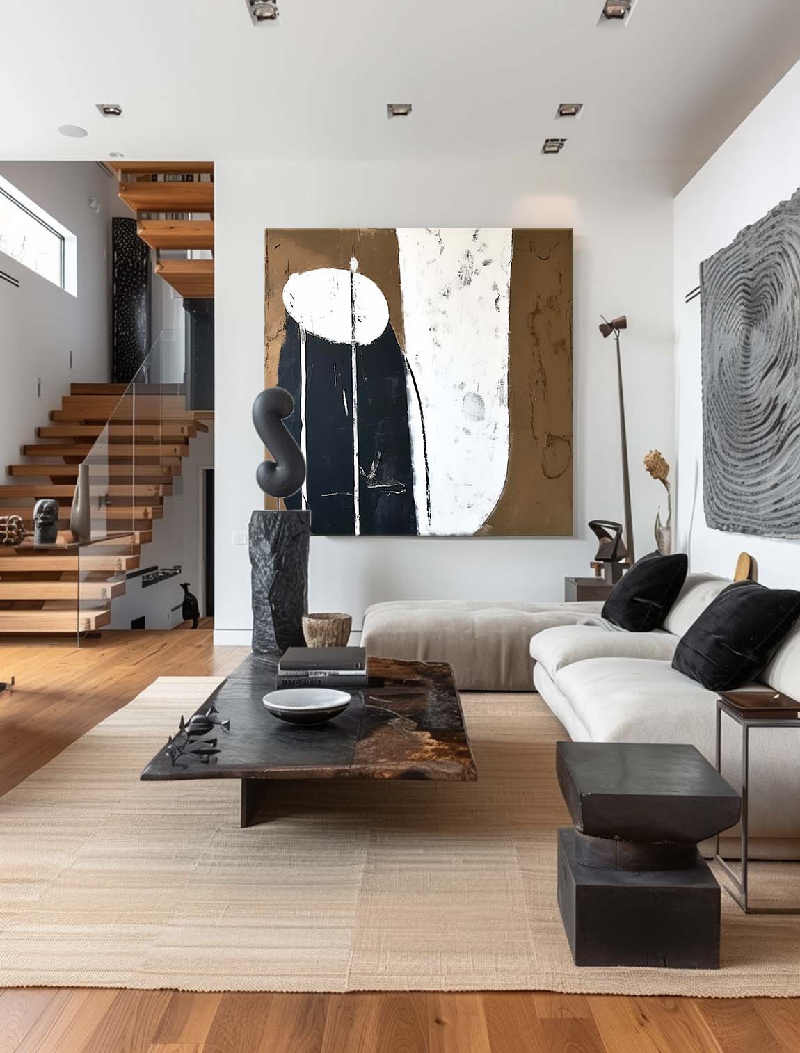 Retro Black And Brown Acrylic Painting Large Wabi Sabi Black And Brown Oil Painting Original Vintage Acrylic Art