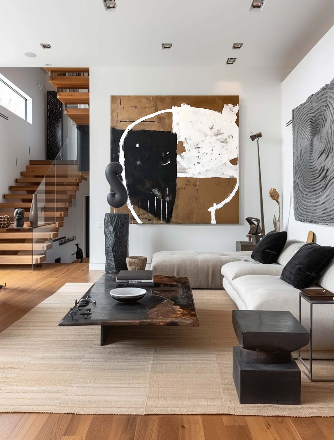 Large Retro White And Brown Wall Art Retro Black And Brown Wall Decor Minimalist Vintage Decor