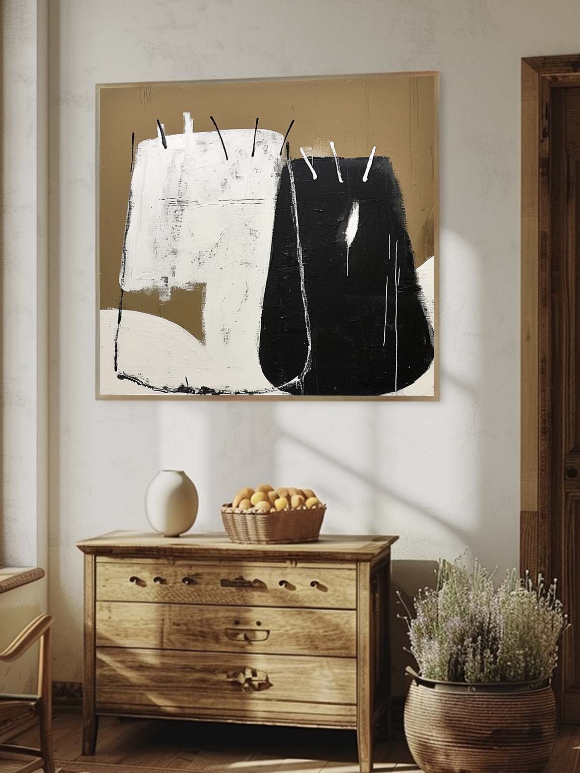 Vintage Brown And Black Wall Art Minimalist Brown And Black Canvas Art Retro Black And White Abstract Art