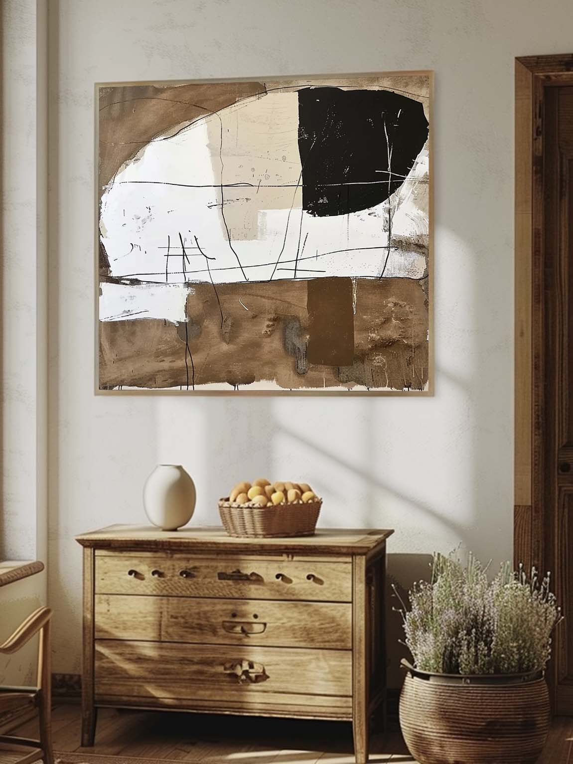 Original Retro Minimalist Brown And Black Texture Painting Retro Wabi Sabi Black & Brown Painting