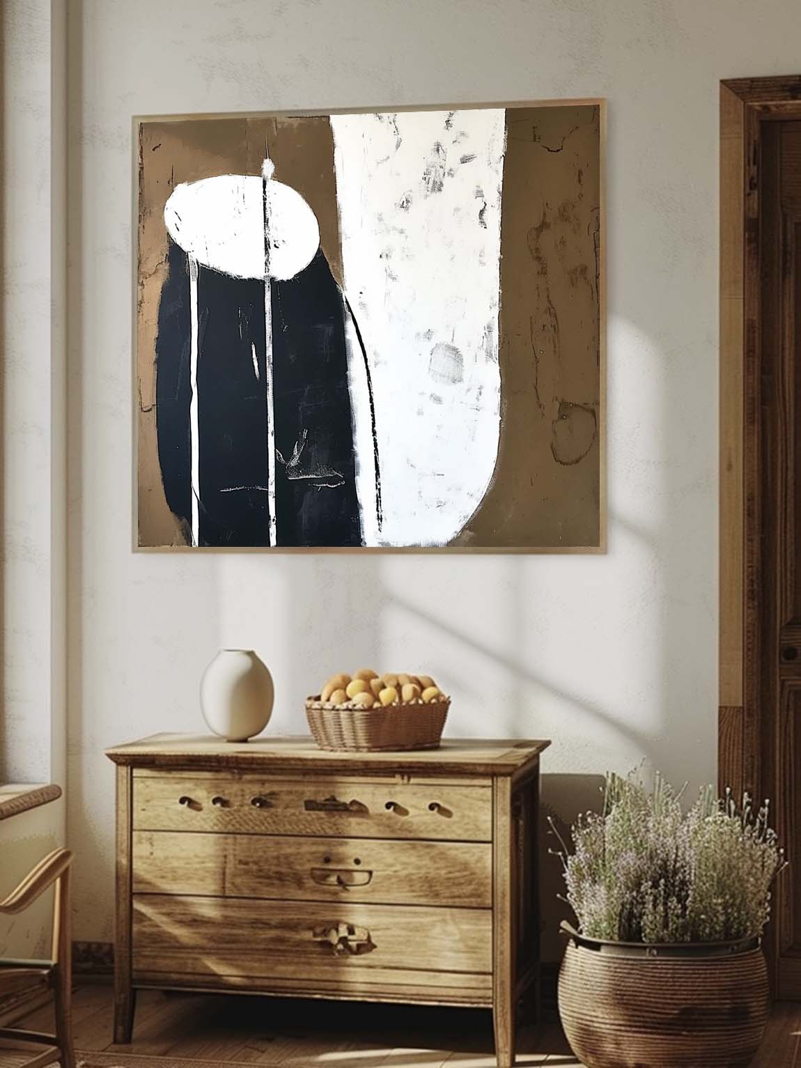 Retro Black And Brown Acrylic Painting Large Wabi Sabi Black And Brown Oil Painting Original Vintage Acrylic Art