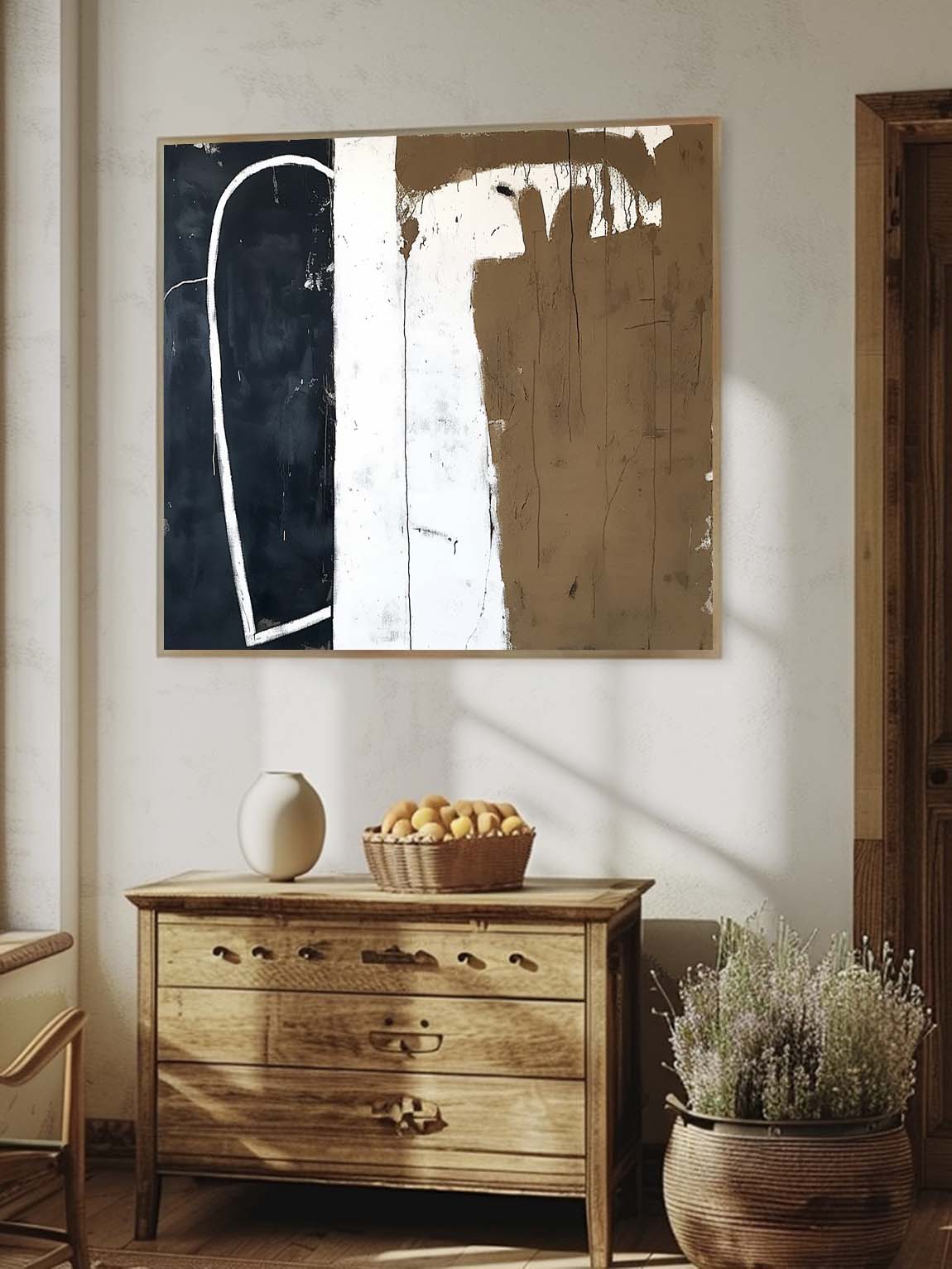 Large Vintage Black & Brown Canvas Art Retro Black And Brown Wall Decor Vintage White And Black Abstract Art