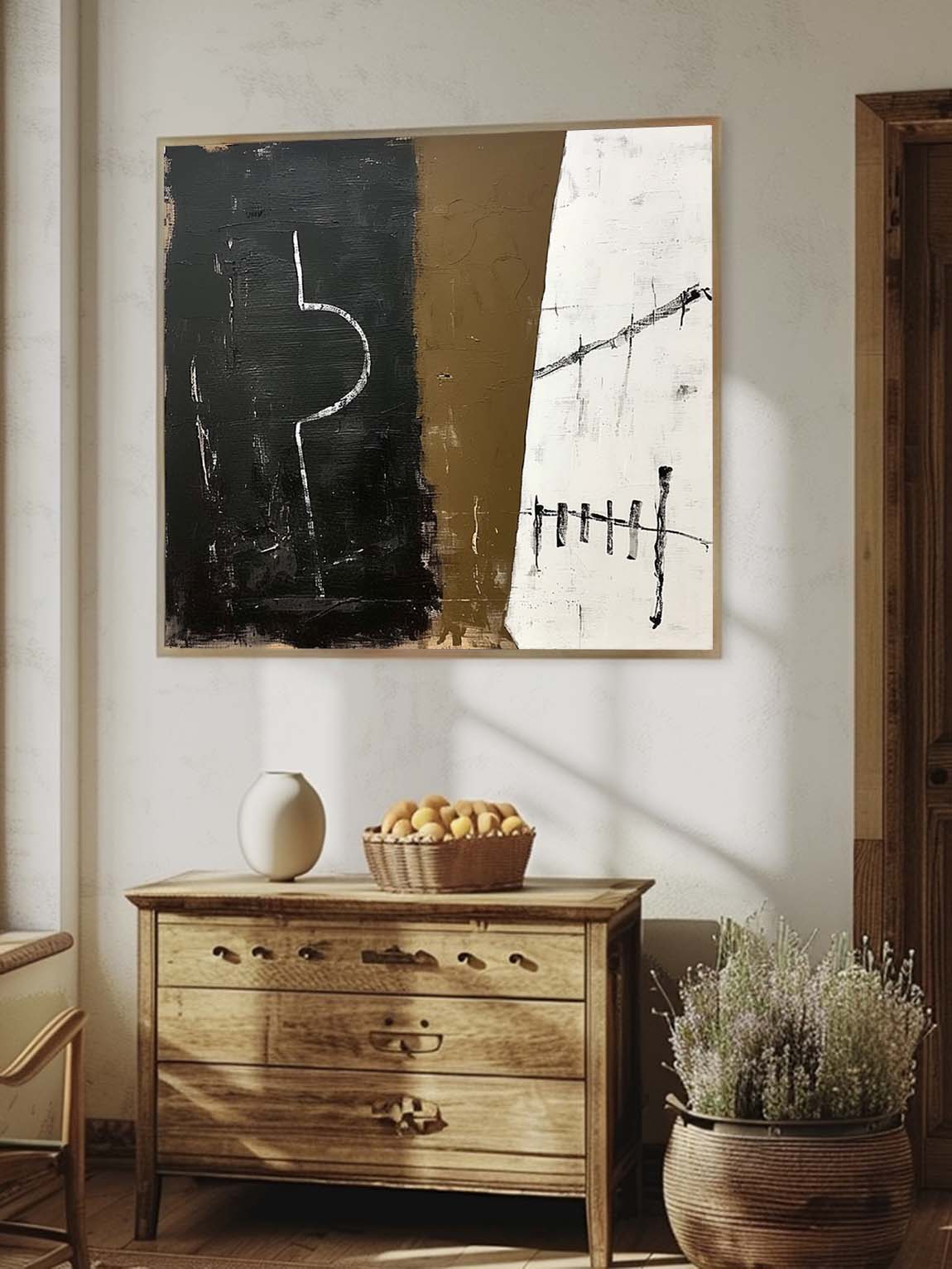 Retro Black And White Oil Painting Black and White Abstract Painting Large Vintage Black And Brown Wall Art