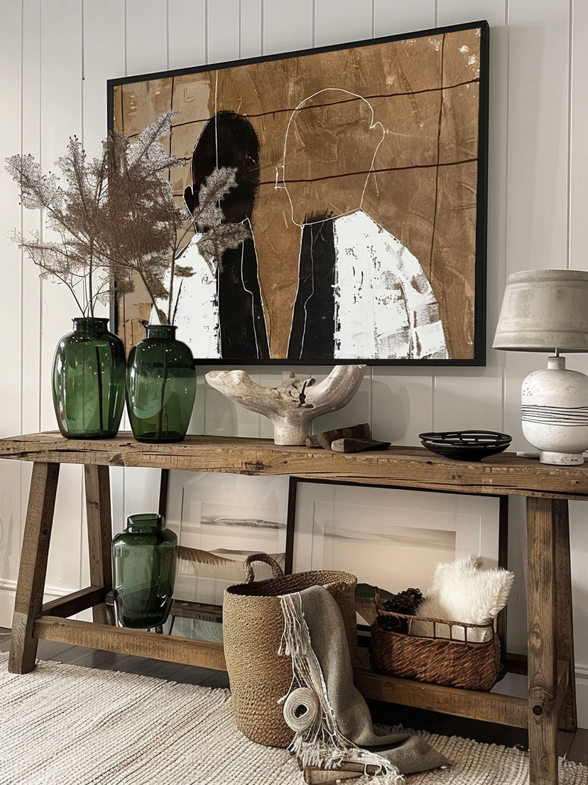 Vintage Abstract Figure Painting Large White And Black Figure Wall Art Vintage Minimalist Neutral Figure Art On Canvas