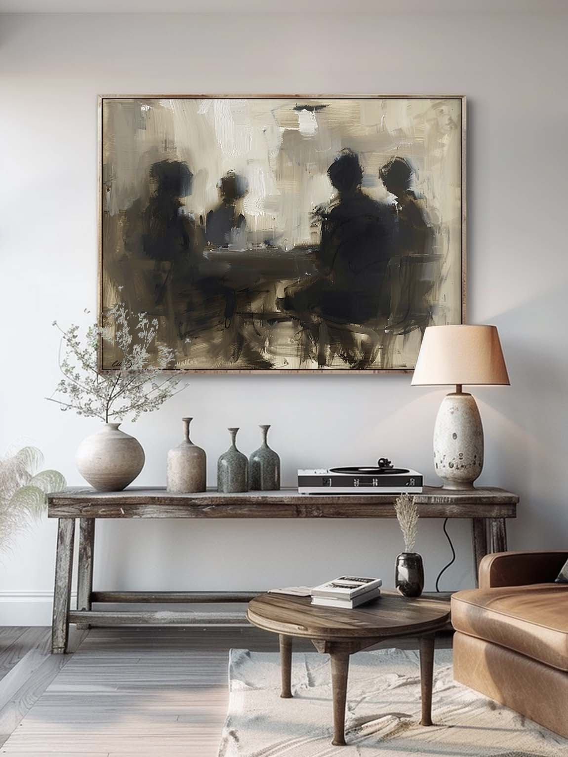 Vintage Textured Abstract Canvas Art Neutral Abstract Acrylic Canvas Painting Neutral Retro Oil Painting For Home Decor