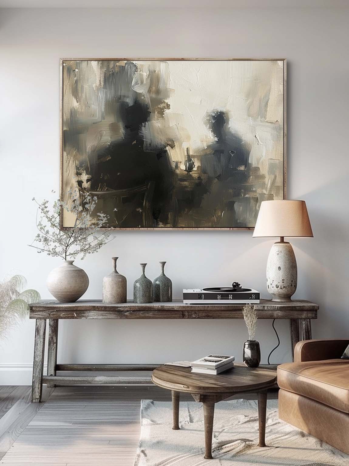 Retro Beige And Black Abstract Wall Art Large Abstract Painting Neutral Tones Oil Painting Original Neutral Wall Art