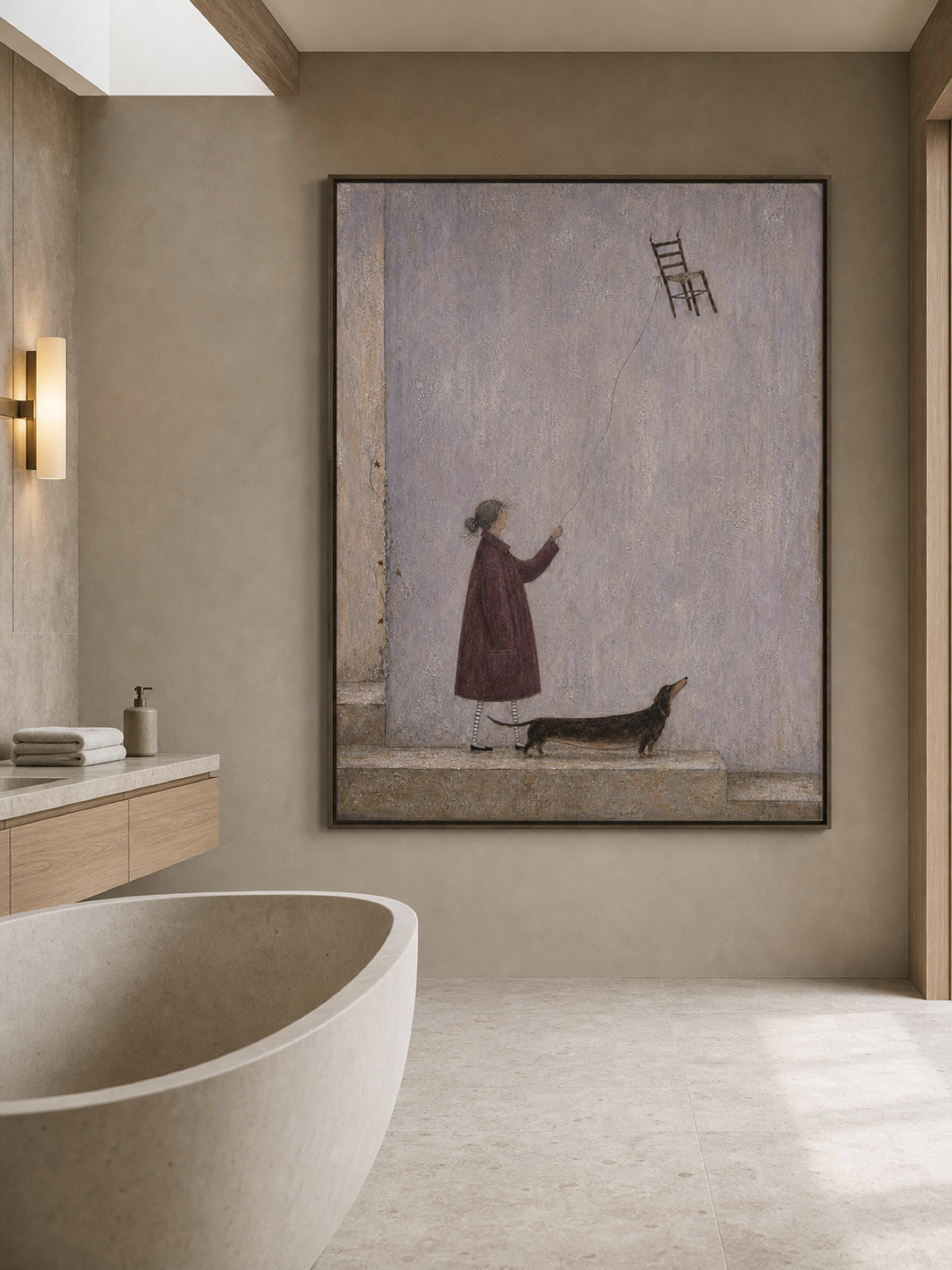 Whimsical Dachshund Art With Surreal Chair Balloon For Modern Home Decor