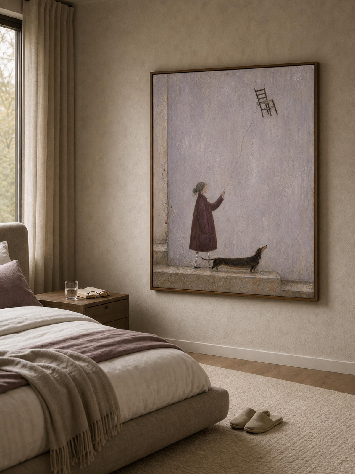Whimsical Dachshund Art With Surreal Chair Balloon For Modern Home Decor