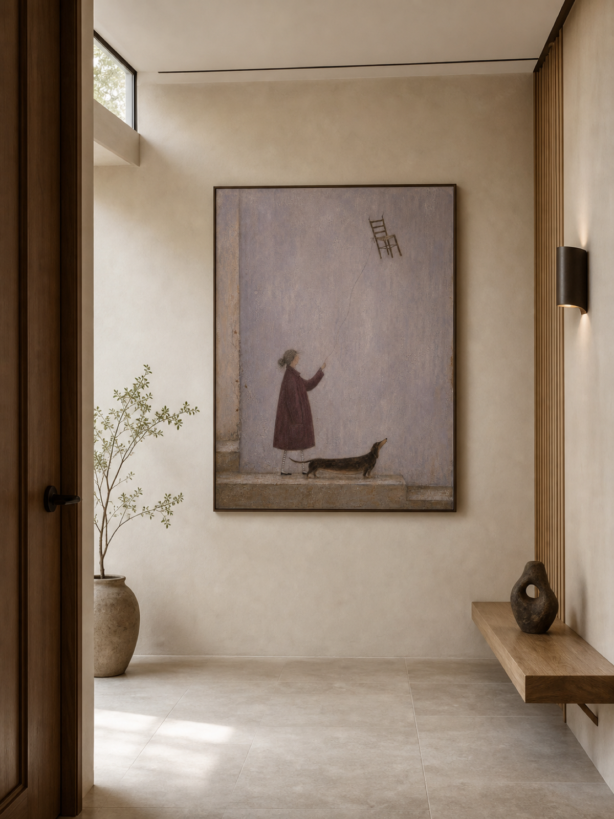 Whimsical Dachshund Art With Surreal Chair Balloon For Modern Home Decor