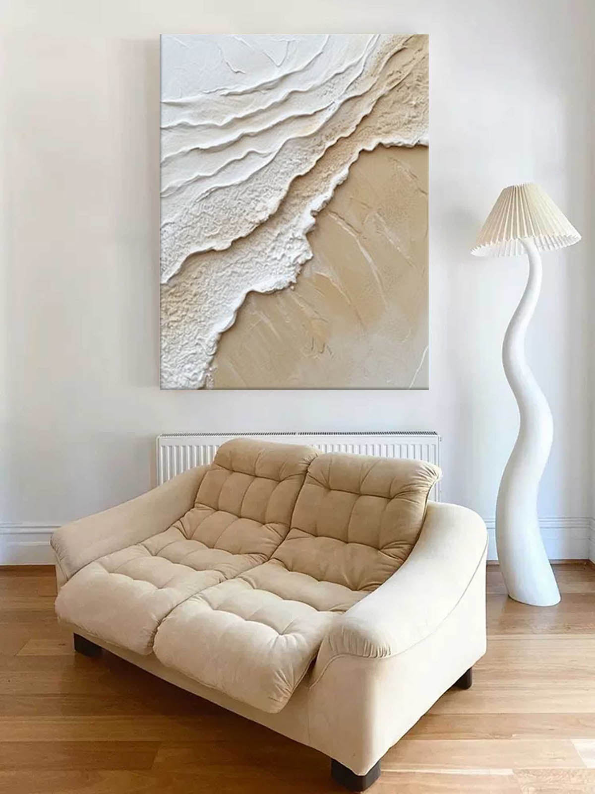 Minimalist 3d Ocean Wall Art Beige & White Ocean Waves Abstract Wall Art Beige Abstract Painting