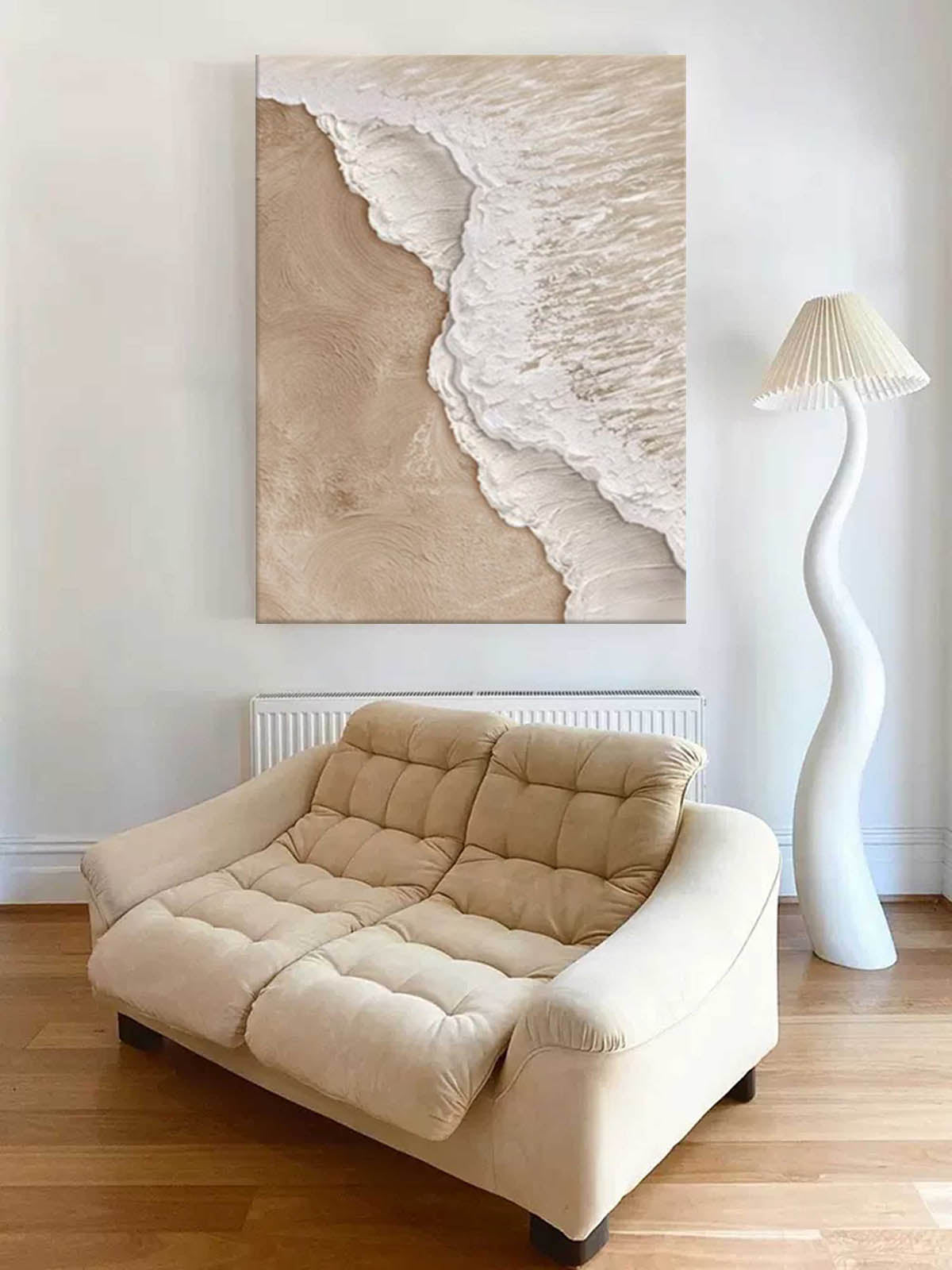 3d White And Beige Minimalist Textured Wall Art Beach Painting Ocean Wave Painting On Canvas