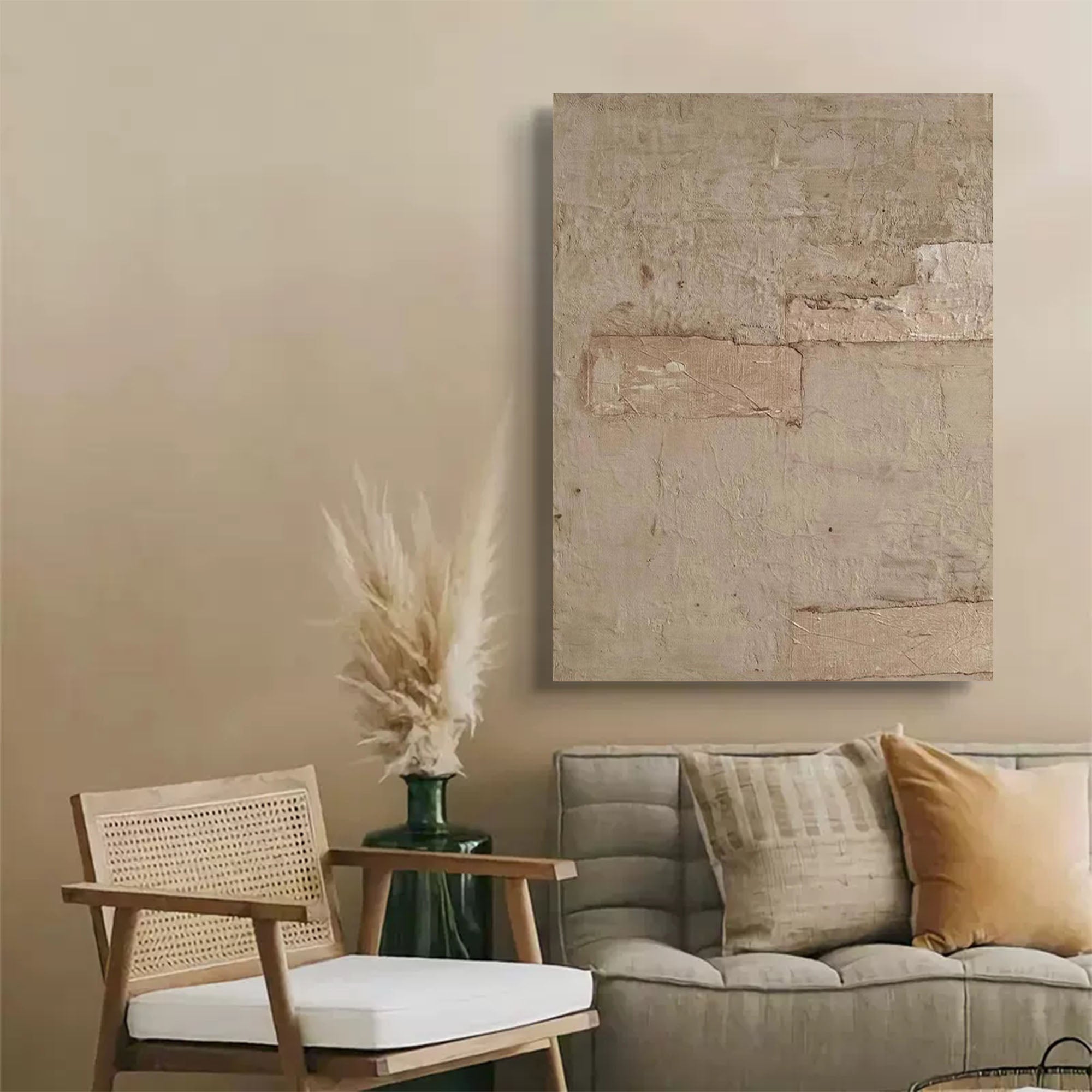 Light Brown Beige Abstract Art Light Brown Minimalist Painting Large Textured Wall Art