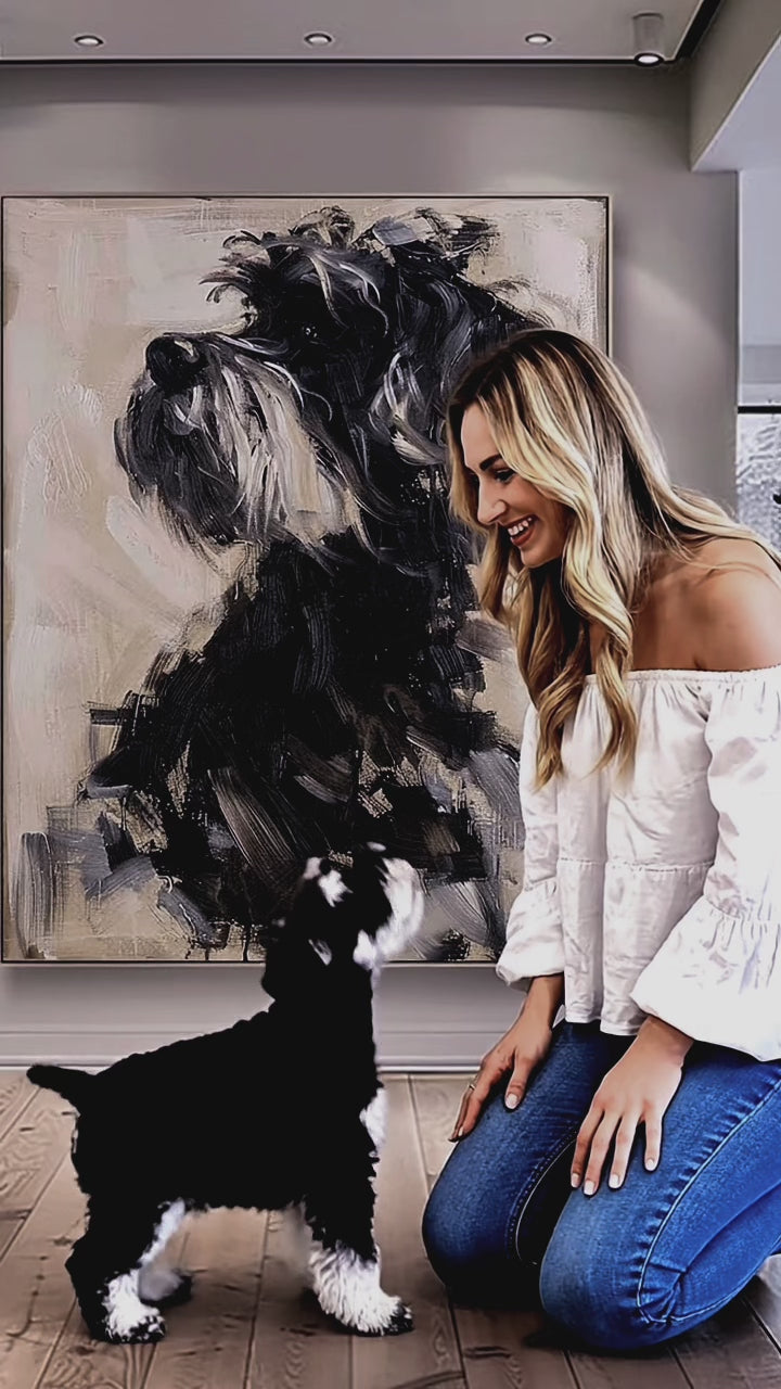 Vintage Minimalist Dog Portrait Painting Neutral Acrylic Oil Painting On Canvas Large Abstract Wall Art Decor