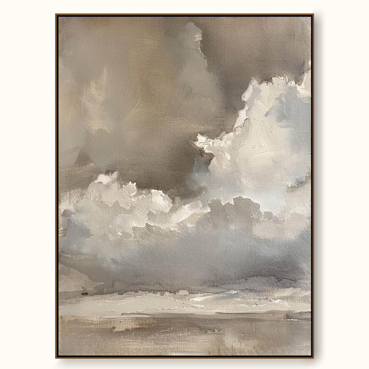 Vintage Beige And Brown Cloud Wall Art Cloudy Sky Oil Painting Vintage Neutral Cloud Painting