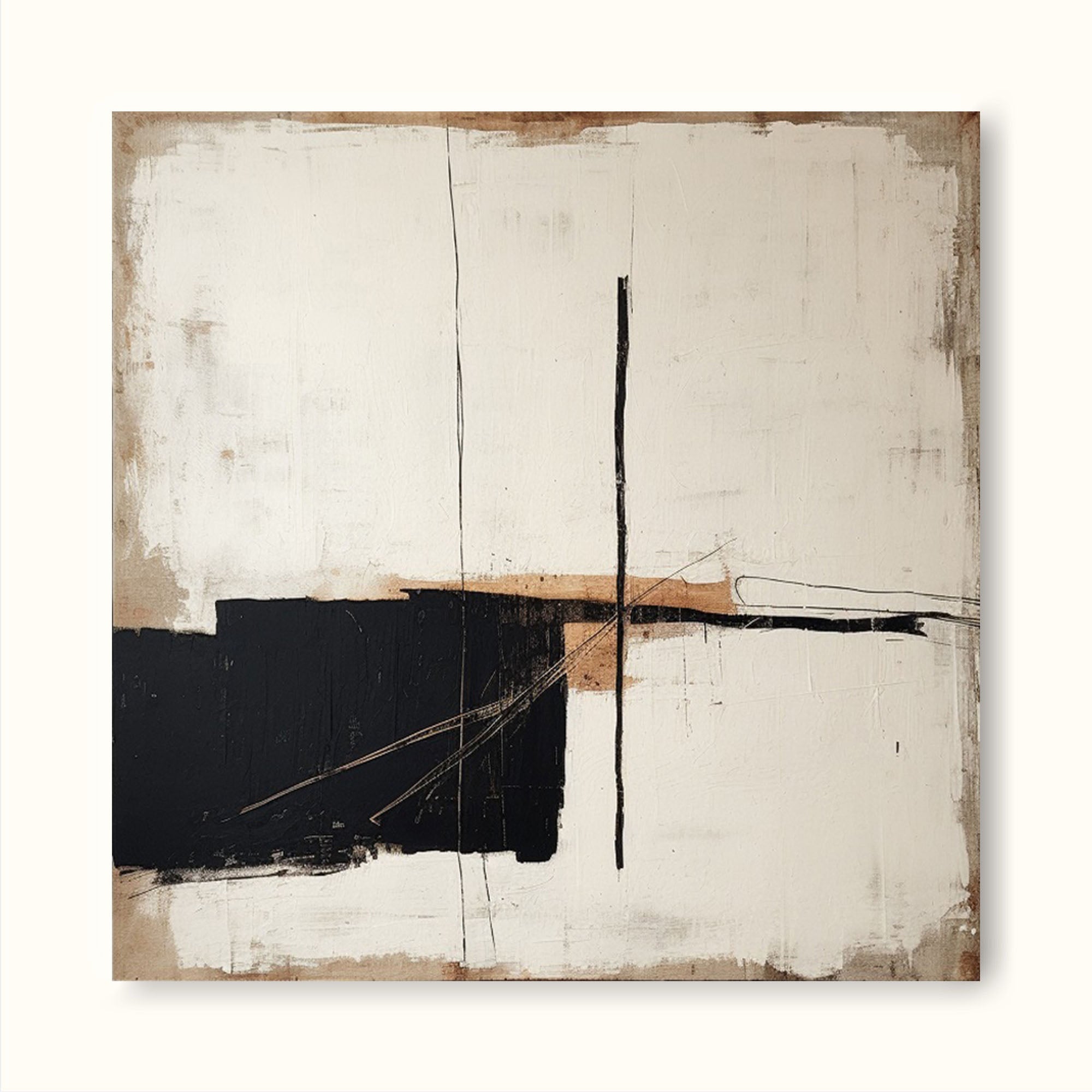 Minimalist Square Wall Art Black And Brown Abstract Wall Art Original Beige And Black Abstract Painting