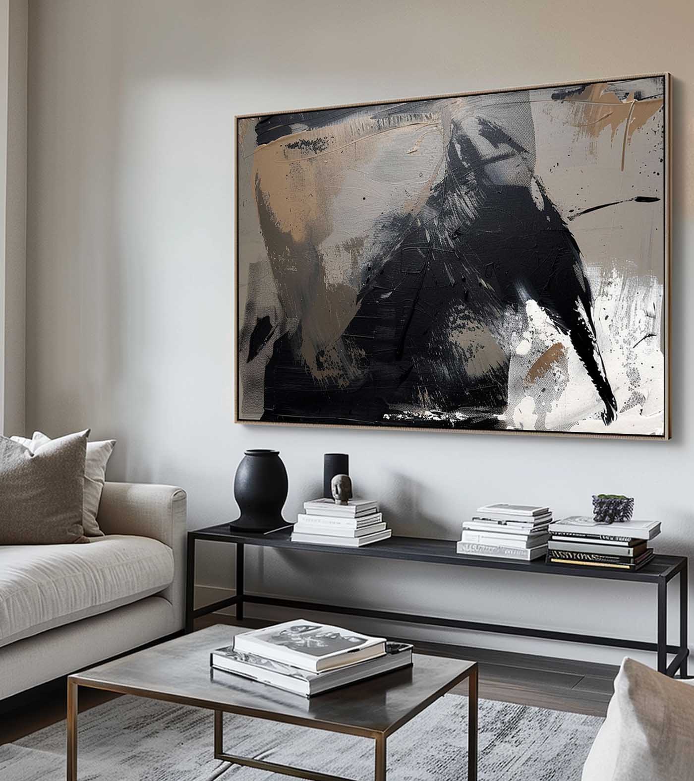 Vintage Black Textured Abstract Canvas Painting Original Black And White Textured Painting Large Black Abstract Wall Art