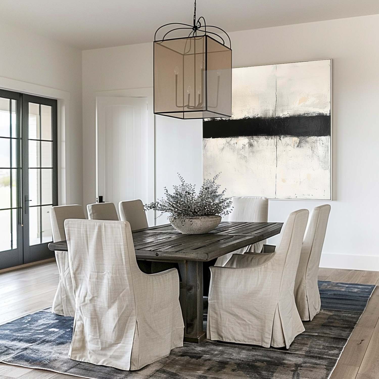 Retro Black And White Oil Painting Large Black Abstract Canvas Art Minimalist Black And White Abstract Wall Art