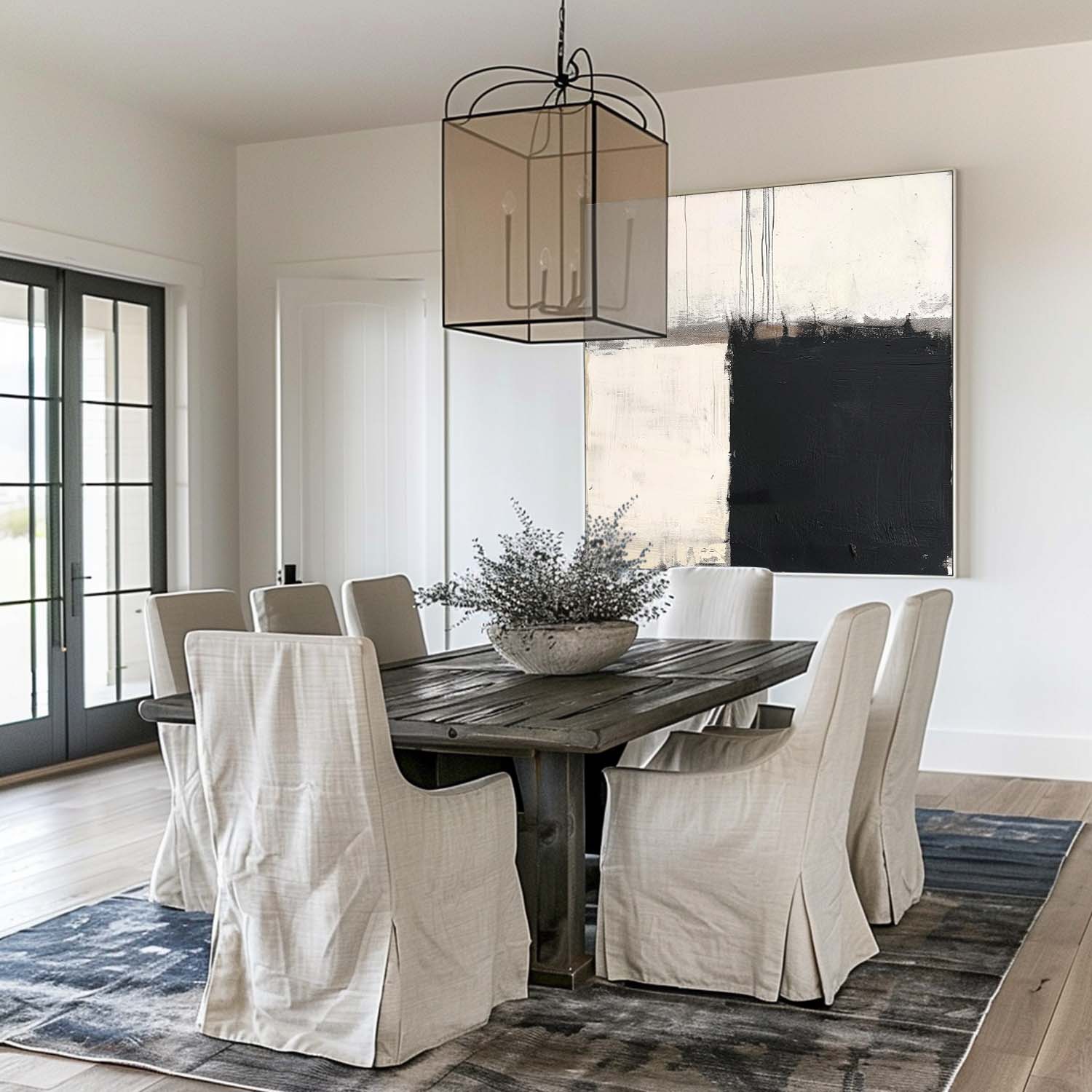 Vintage Black and White Abstract Oil Painting Large Black Minimalist Canvas Art Wabi Sabi Black And White Oil Painting