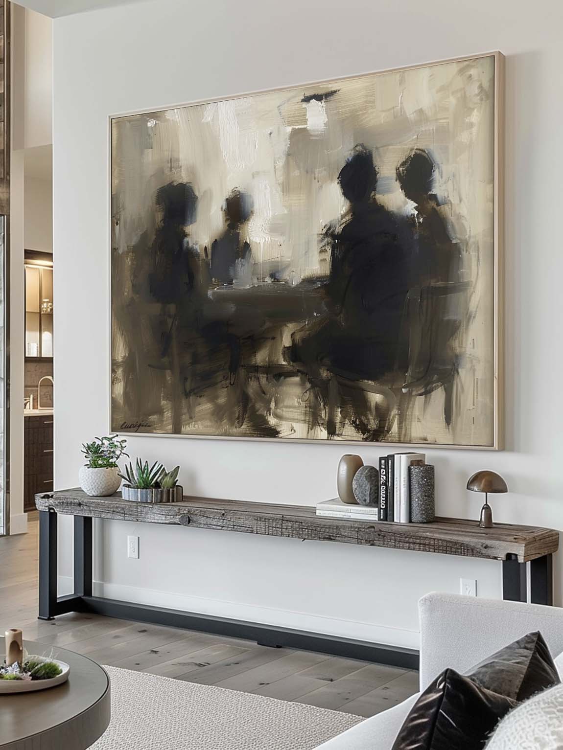 Vintage Textured Abstract Canvas Art Neutral Abstract Acrylic Canvas Painting Neutral Retro Oil Painting For Home Decor
