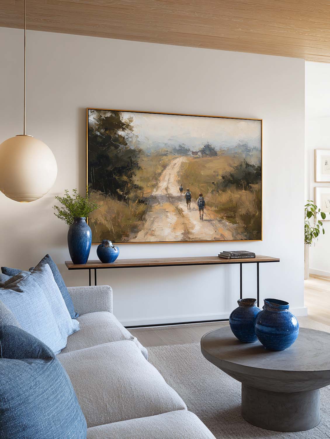 Handmade Country Road Landscape Wall Art Minimalist Country Road Landscape Oil Painting Large Countryside Road Wall Art