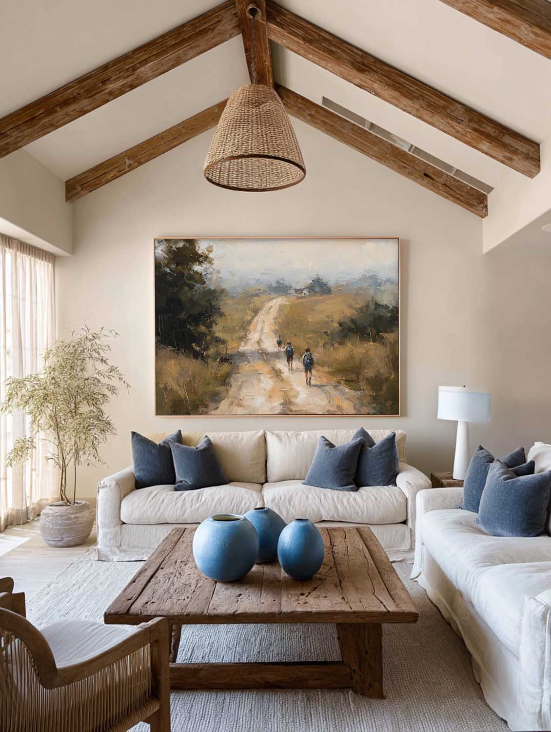 Handmade Country Road Landscape Wall Art Minimalist Country Road Landscape Oil Painting Large Countryside Road Wall Art