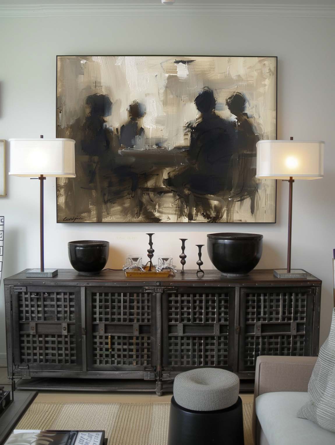 Vintage Textured Abstract Canvas Art Neutral Abstract Acrylic Canvas Painting Neutral Retro Oil Painting For Home Decor