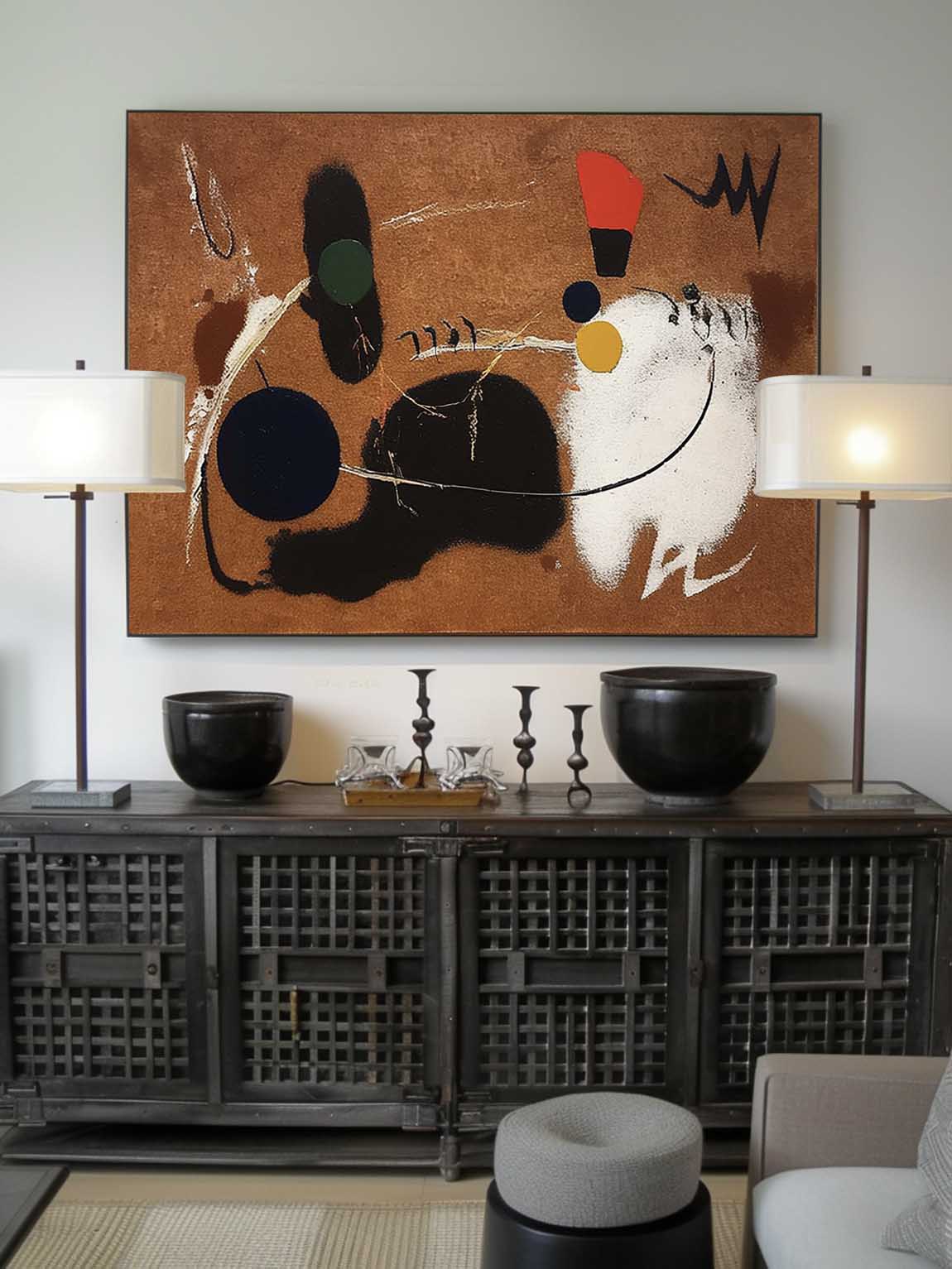 Vintage Black And White Abstract Canvas Art Original Abstract White Painting On Canvas Large Brown Art