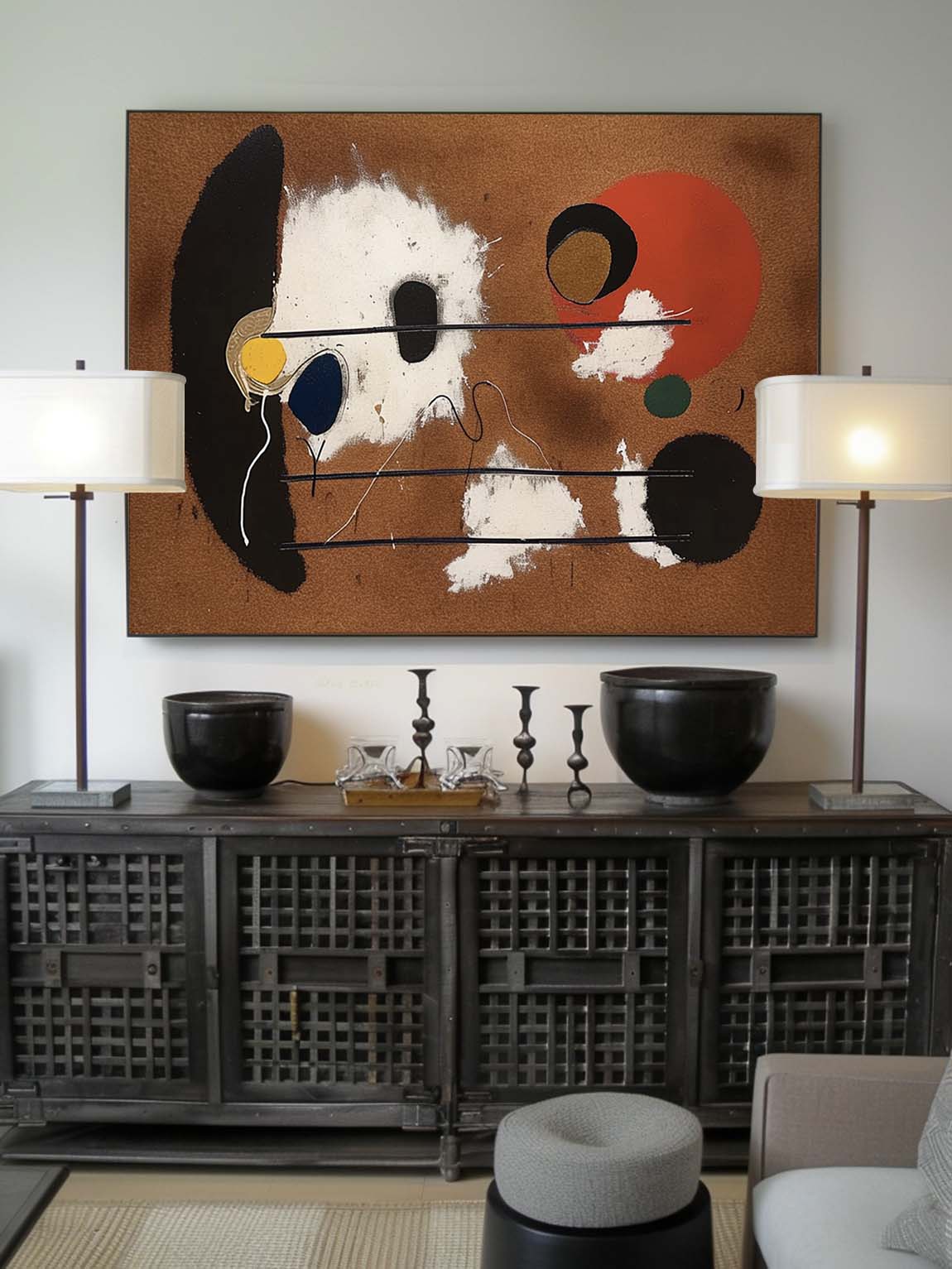Vintage Brown Abstract Canvas Painting Minimalist Abstract Vintage Brown Painting Vintage Brown Decor