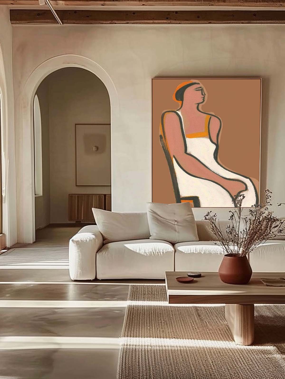 Vintage Women Abstract Wall Art A Woman Sitting On A Chair Vintage Original Women Oil Painting