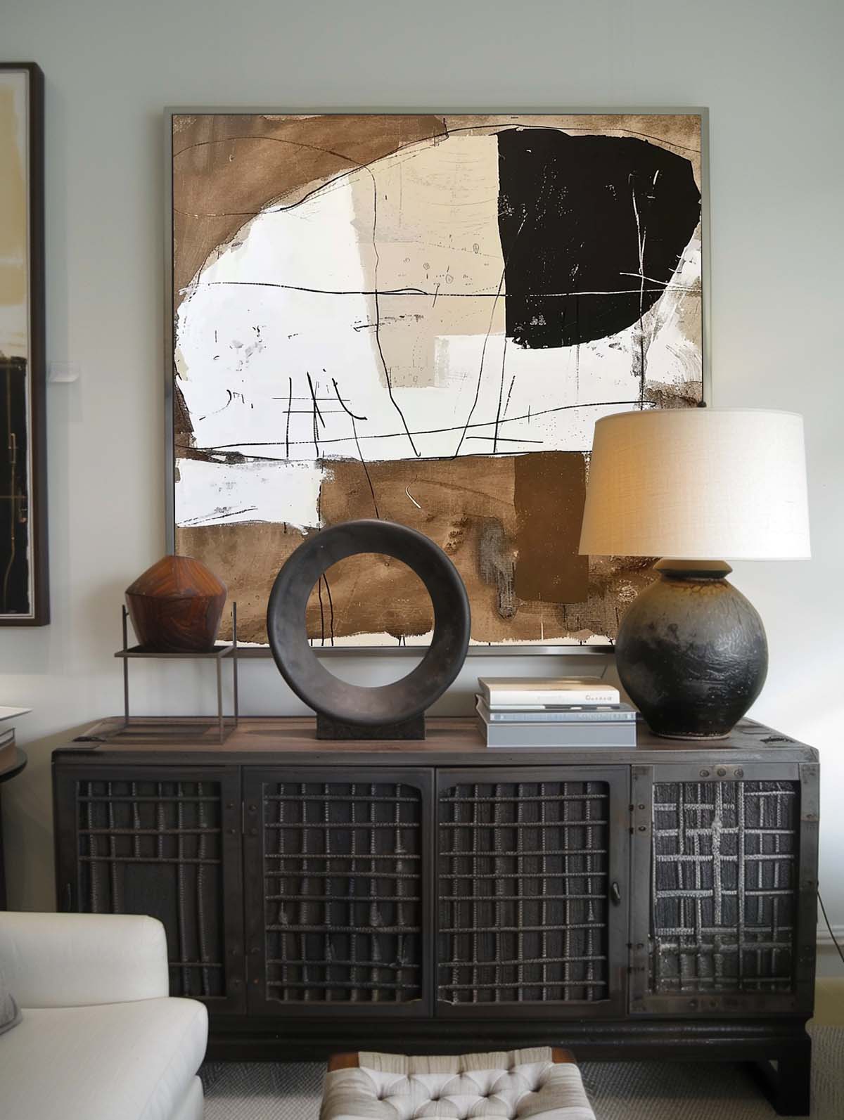 Original Retro Minimalist Brown And Black Texture Painting Retro Wabi Sabi Black & Brown Painting