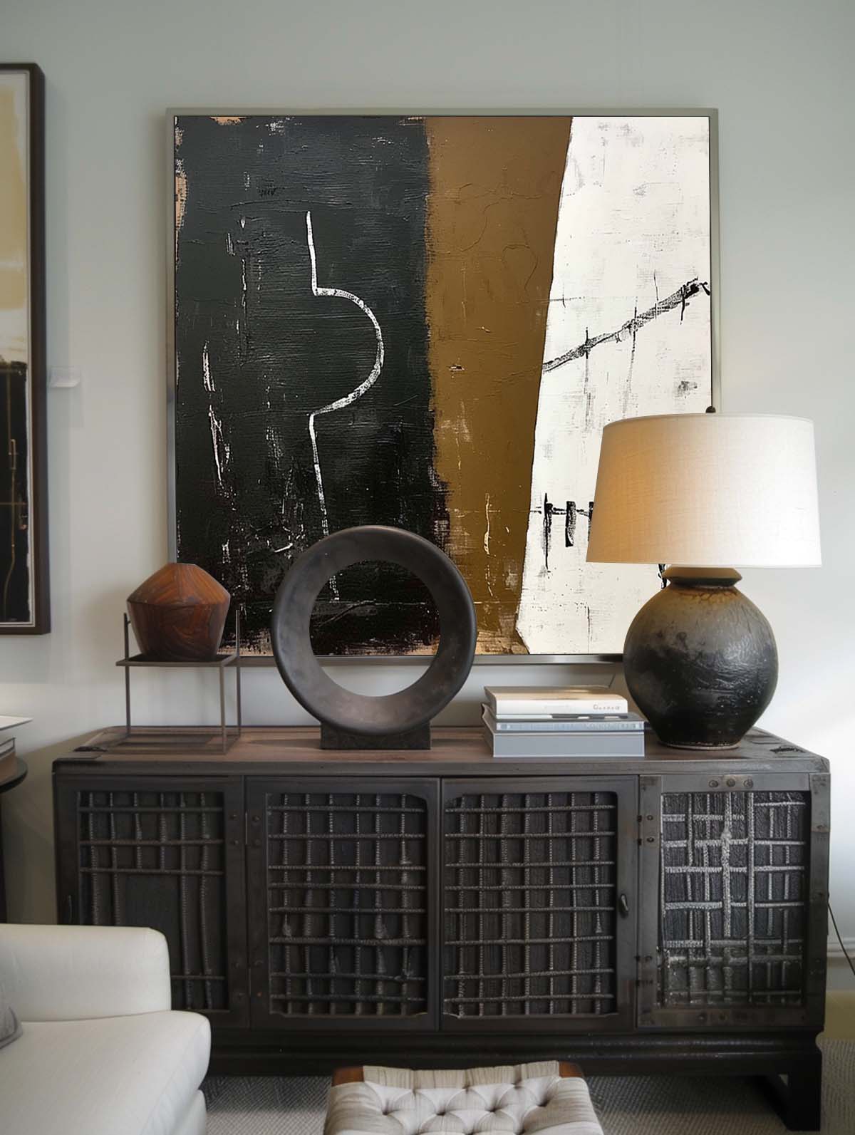 Retro Black And White Oil Painting Black and White Abstract Painting Large Vintage Black And Brown Wall Art