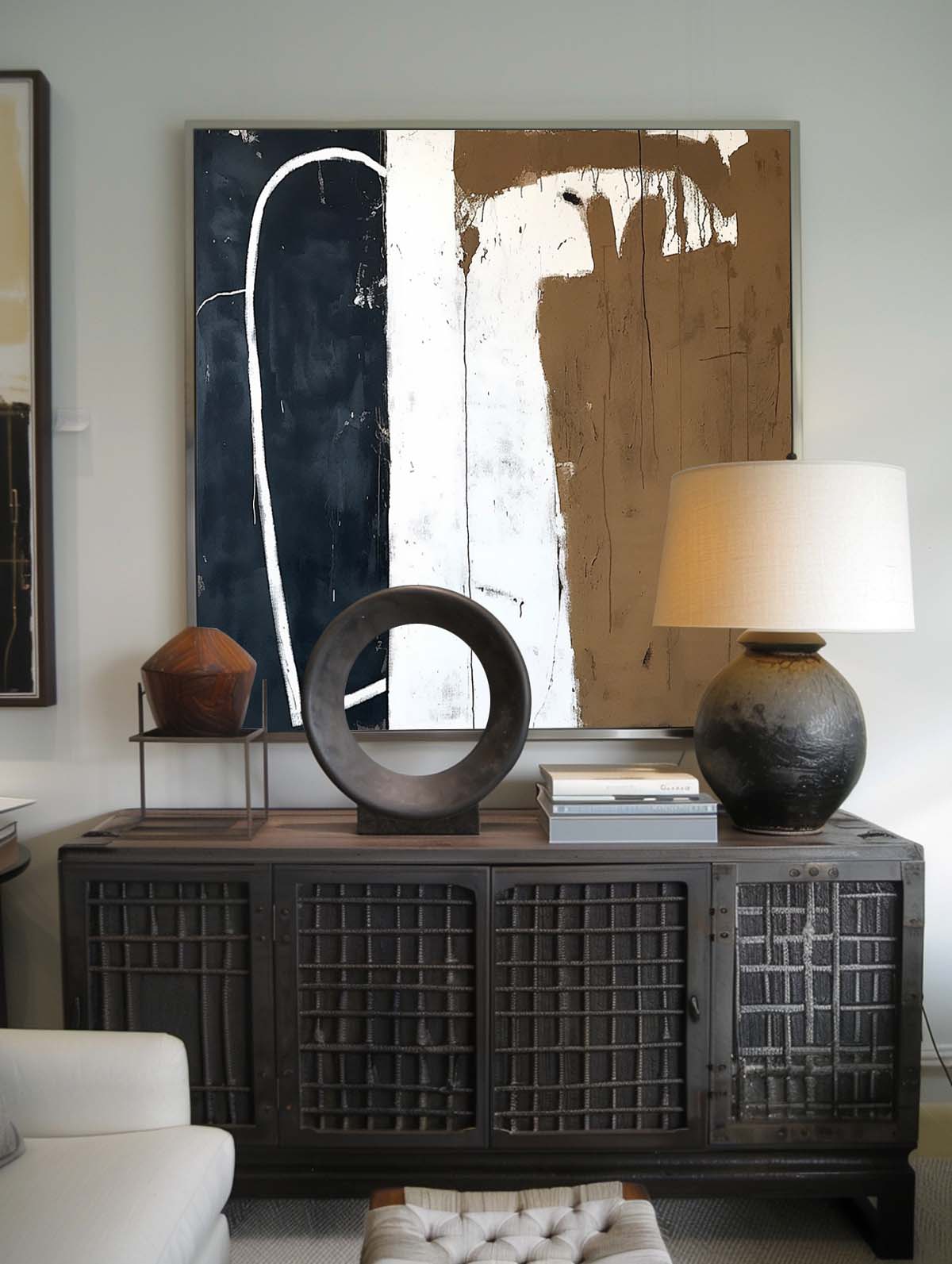 Large Vintage Black & Brown Canvas Art Retro Black And Brown Wall Decor Vintage White And Black Abstract Art