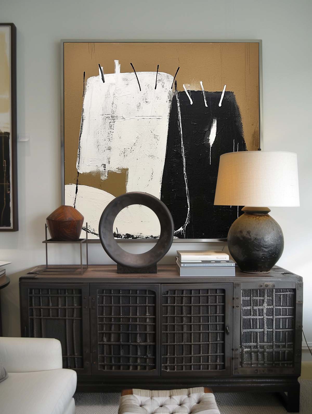 Vintage Brown And Black Wall Art Minimalist Brown And Black Canvas Art Retro Black And White Abstract Art