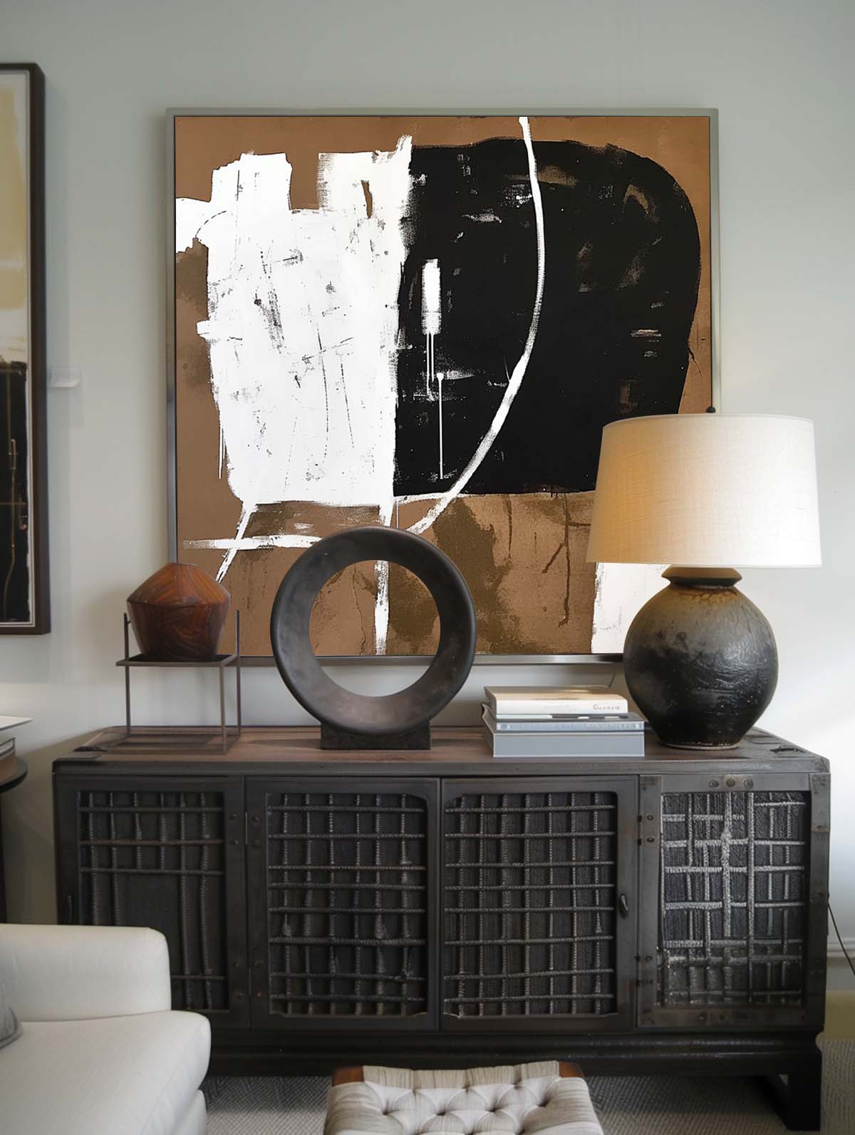 Retro Large Black And Brown Art Large Original Canvas Painting Vintage Abstract Art Large Canvas Wall Art