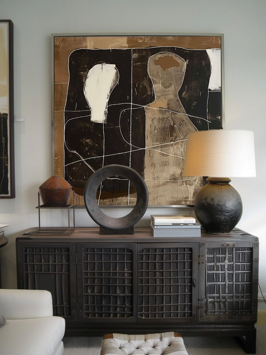 Vintage Minimalist Black And White Figures Painting Retro Black And White Art Retro Black And White Art