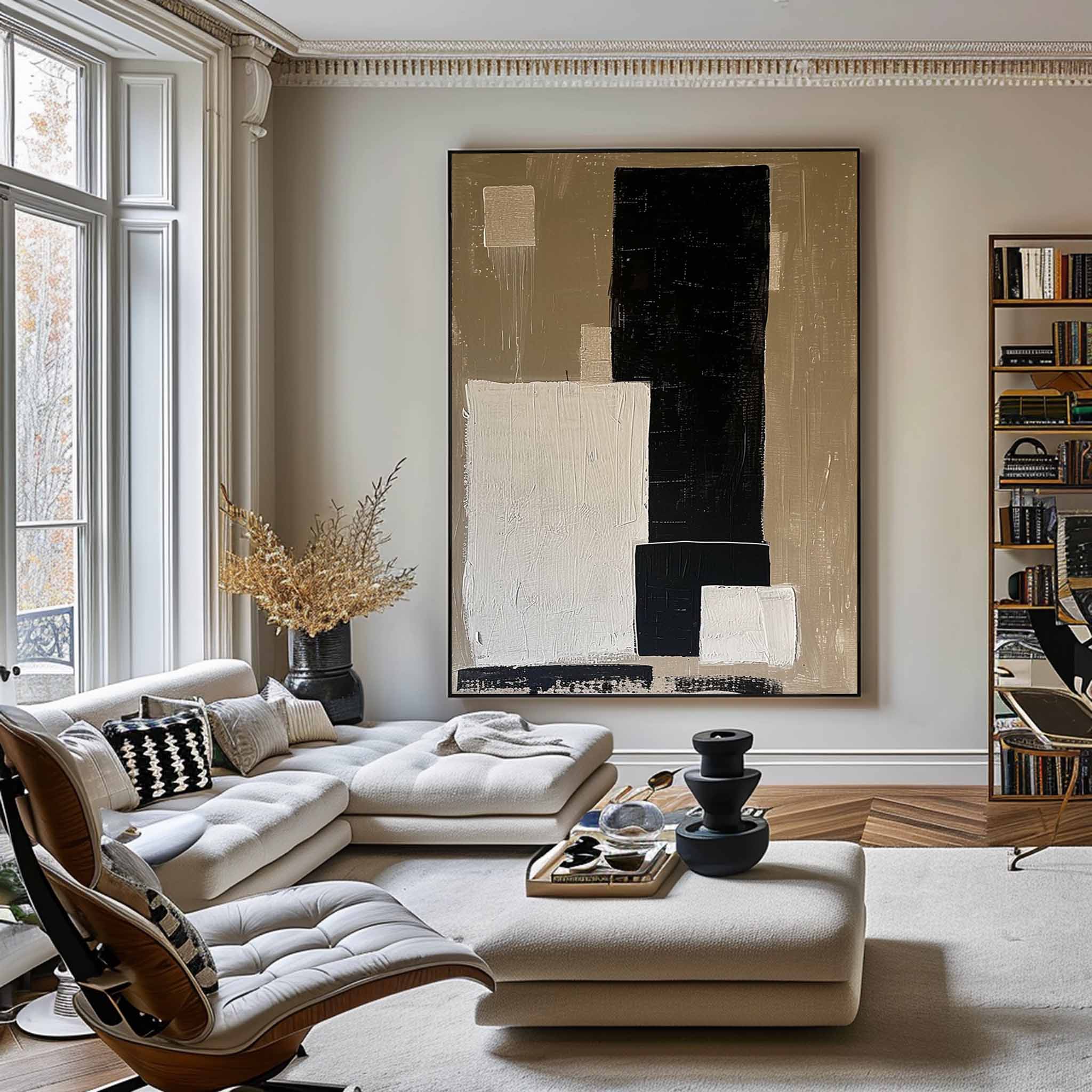 Beige Black Textured Painting on Canvas Beige Minimalist Painting Beige Black Wabi Sabi Wall Art