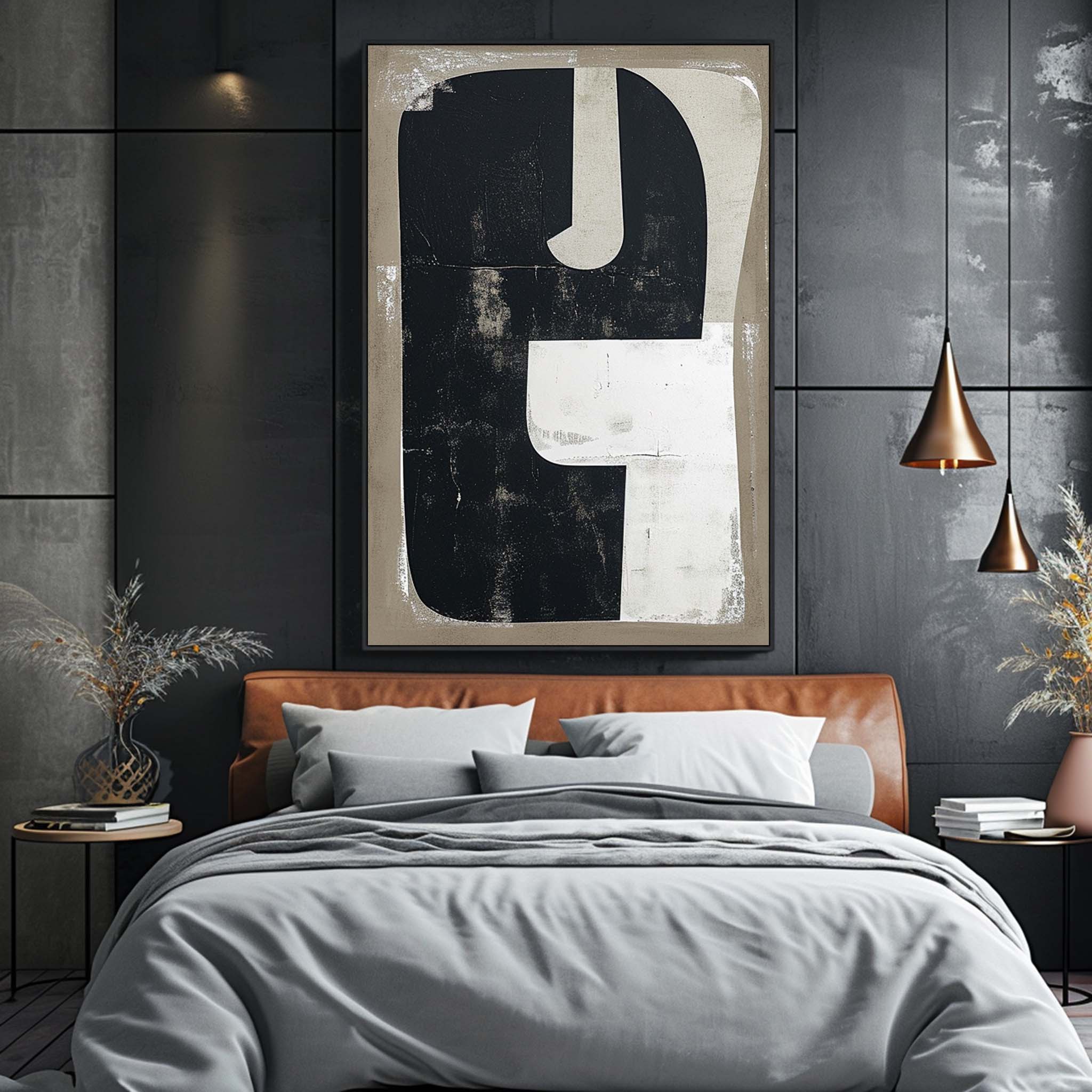 White Black Minimalist Painting Black Canvas Wall Art Black And White Wall Decor