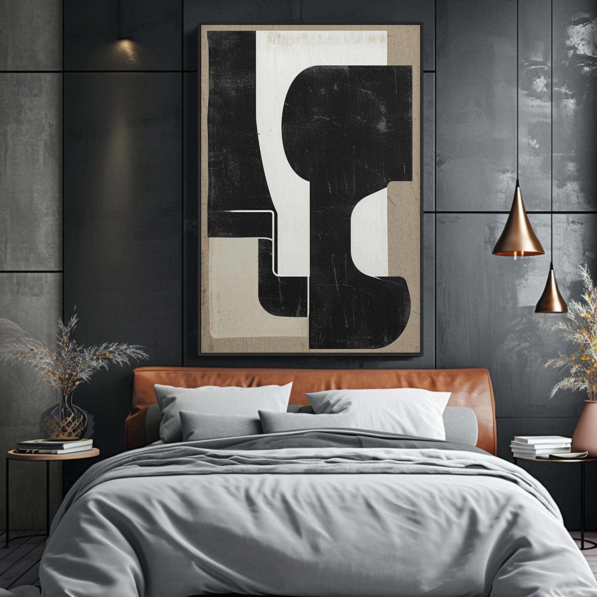 Black And White Minimalist Abstract Painting Original White Black Minimalist Wall Art