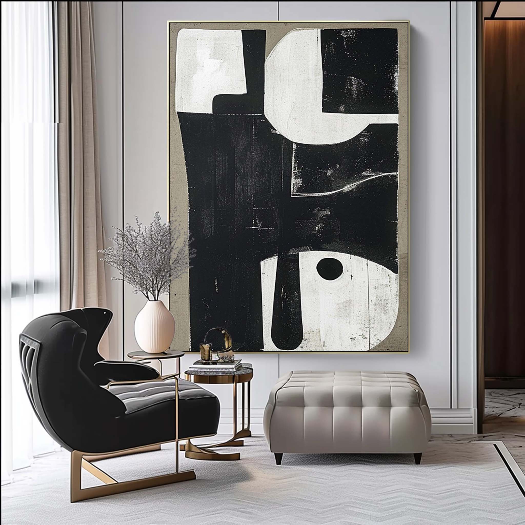 White And Black Minimalist Oil Painting White Wabi Sabi Minimalist Wall Art Beige Wall Art