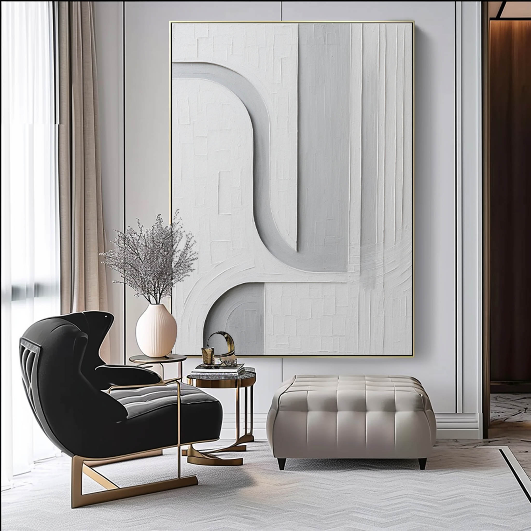 Large White Canvas Art Minimalist Neutral White Painting White Minimalist Abstract Painting On Canvas