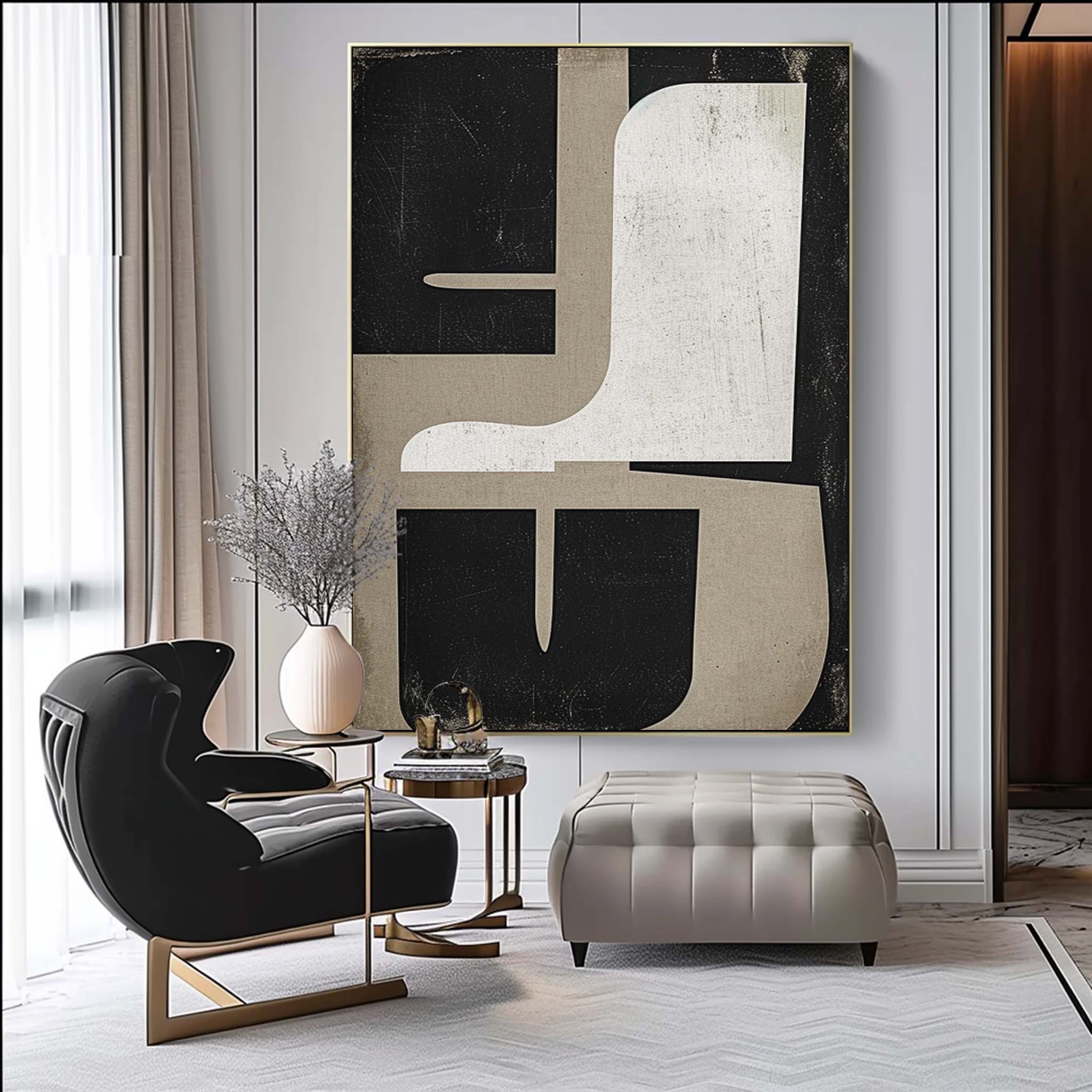 Large Black and White Wall Art White Minimalist Painting Large Black Abstract Painting
